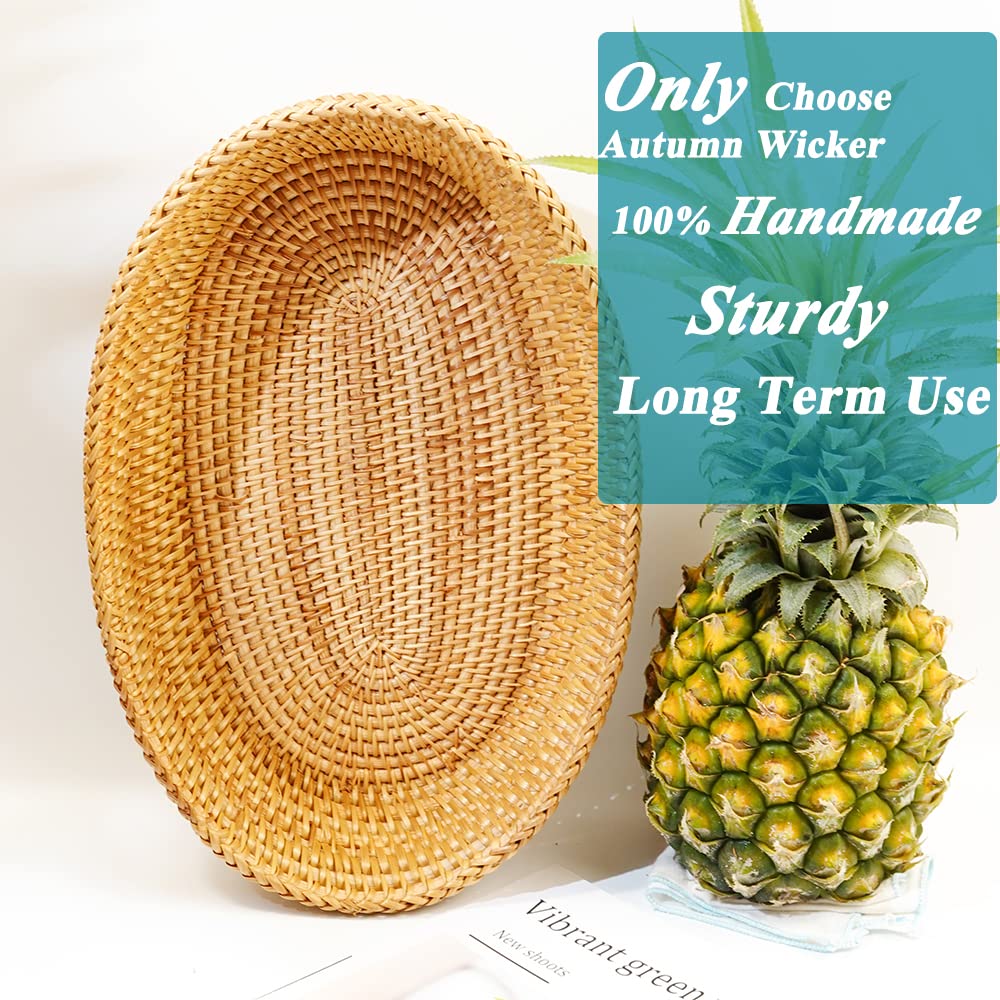 12.6 Inch Woven Bread Basket Fruit Basket for Kitchen Counter Wicker Handmade Long Bread Serving Basket Food Organizer Display Basket Storage Basket for Spoon Fork Napkin