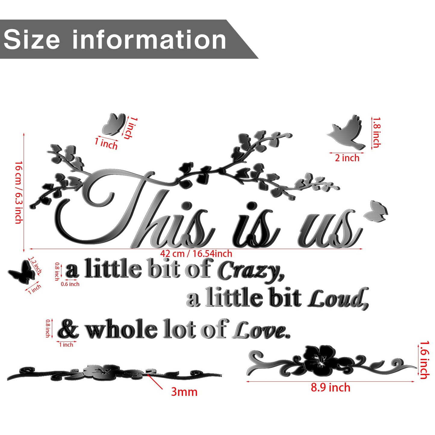 Outus Living Room Wall Decor 3D Acrylic Mirror This is Us Wall Letter Stickers Sign Removable Family Tree Inspirational Quote Decal DIY Art Motivational Decor for Living Room Home Decoration Bedroom