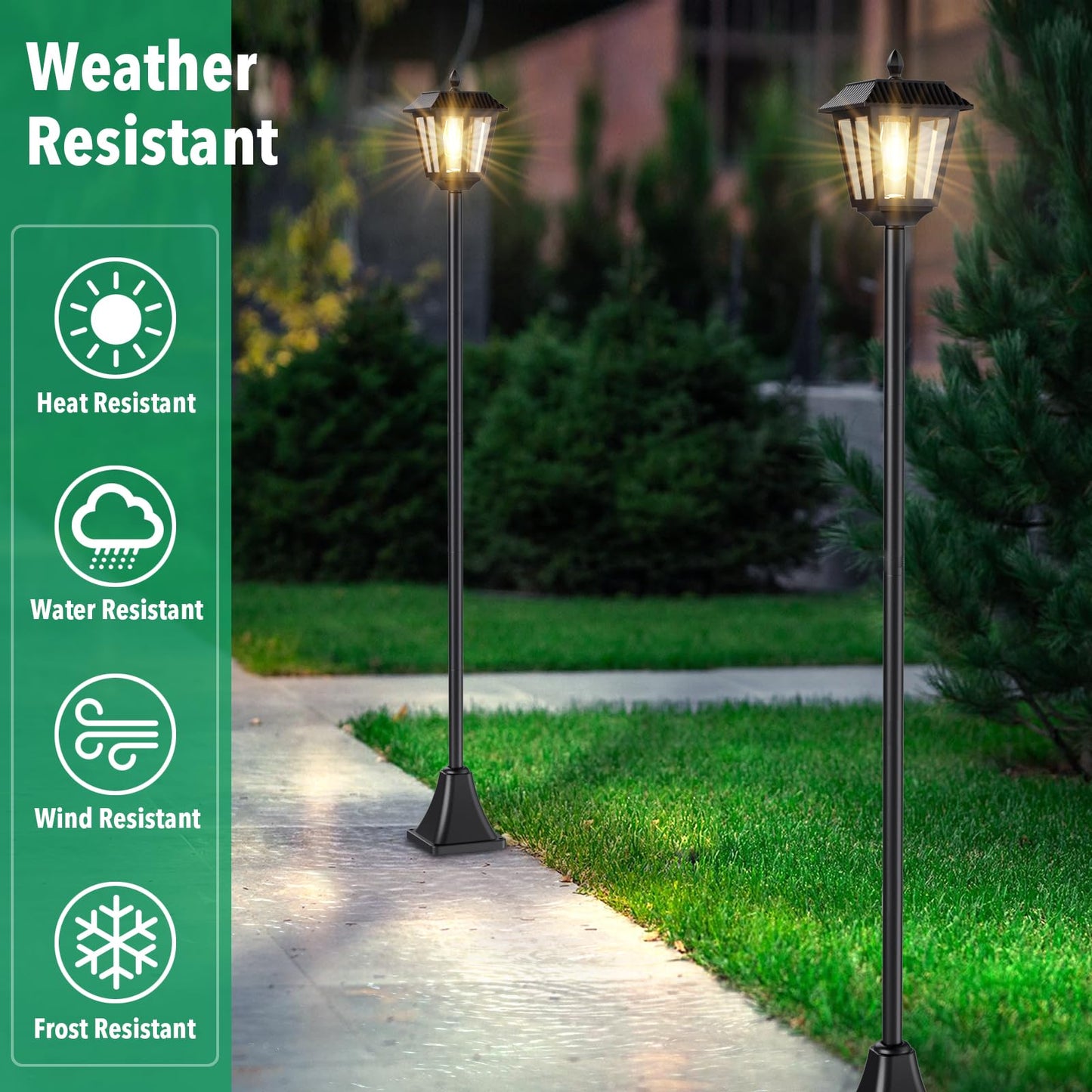 68" Solar Lamp Post Light Outdoor - 3000K Warm White, IP45 Waterproof Post Solar Lights Outdoor, Pole Lights Decorative Lamp for Yard Garden Patio Lawn Pathway Driveway Front/Back Door (2PK)