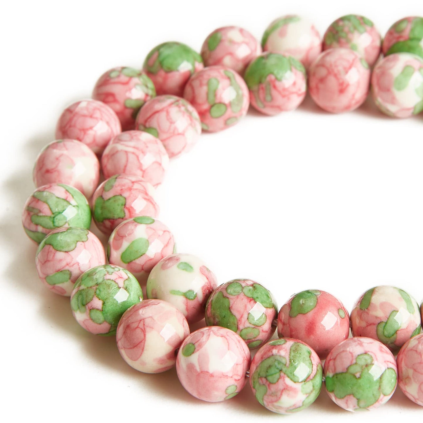 100pcs 8mm Green Red Rain Flower Beads Natural Gemstone Beads Round Loose Beads for Jewelry Making
