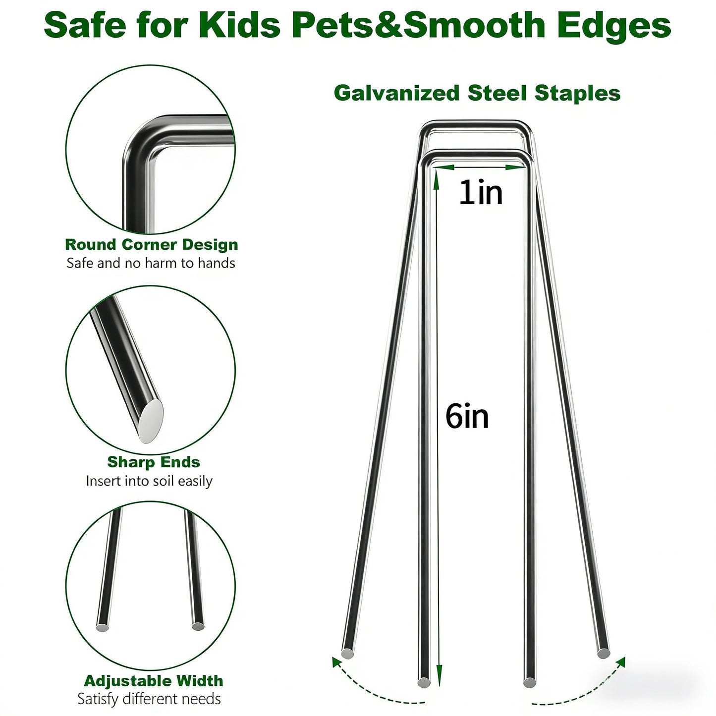 AMAGABELI 6 Inch 500 Pack Galvanized Landscape Staples 11 Gauge Anti-Rust Heavy Duty Garden Stakes Plant Cover Spikes U-Shaped Sod Pins Fence Stakes for Weed Barrier,Irrigation Tubing,Lawns,Decoration