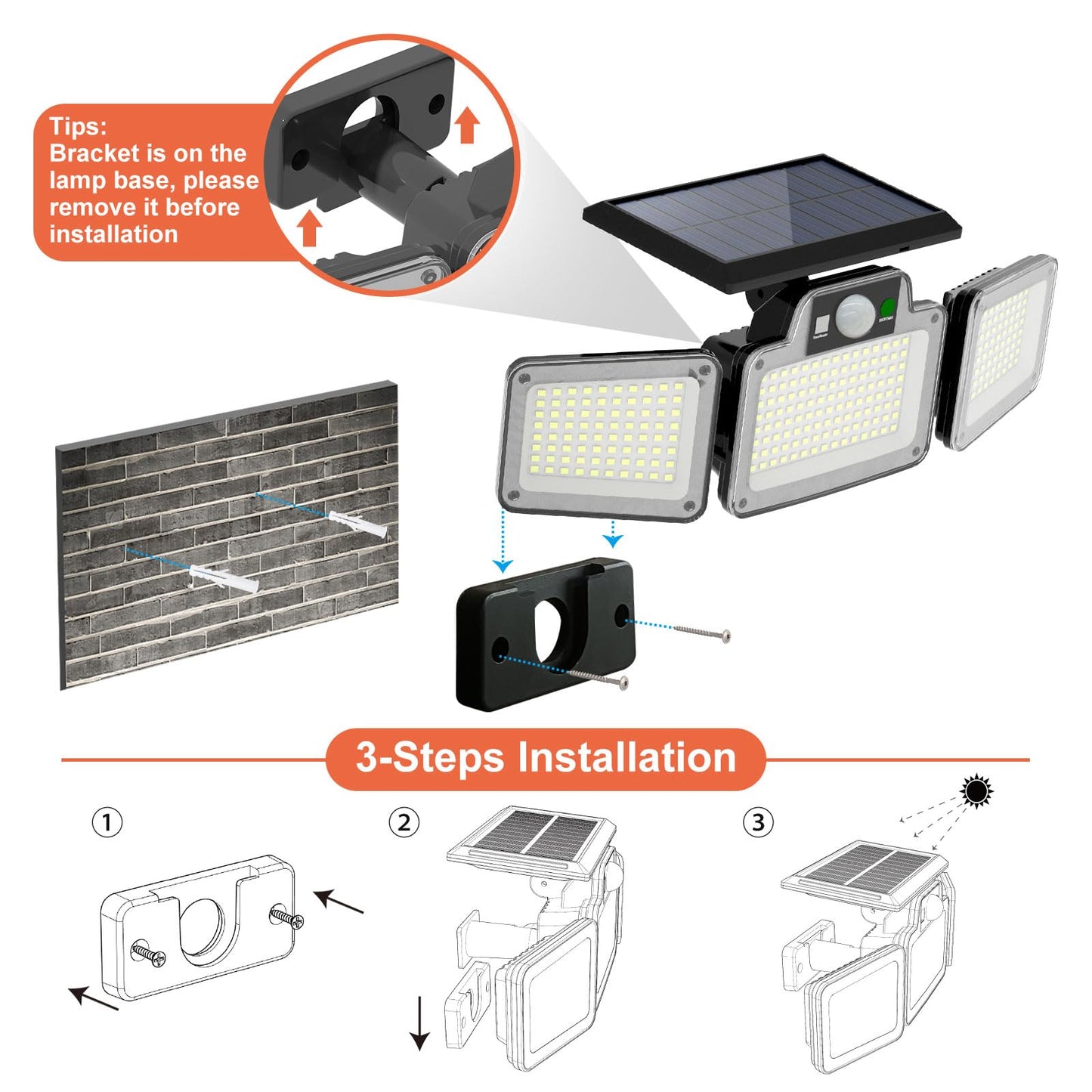 JumJam 280 LED Solar Flood Security Lights, Solar Outside Lights with Remote Control, Motion Sensor Lights Outdoor, Waterproof for Porch, Patio, Yard, Garage, 2 Pack