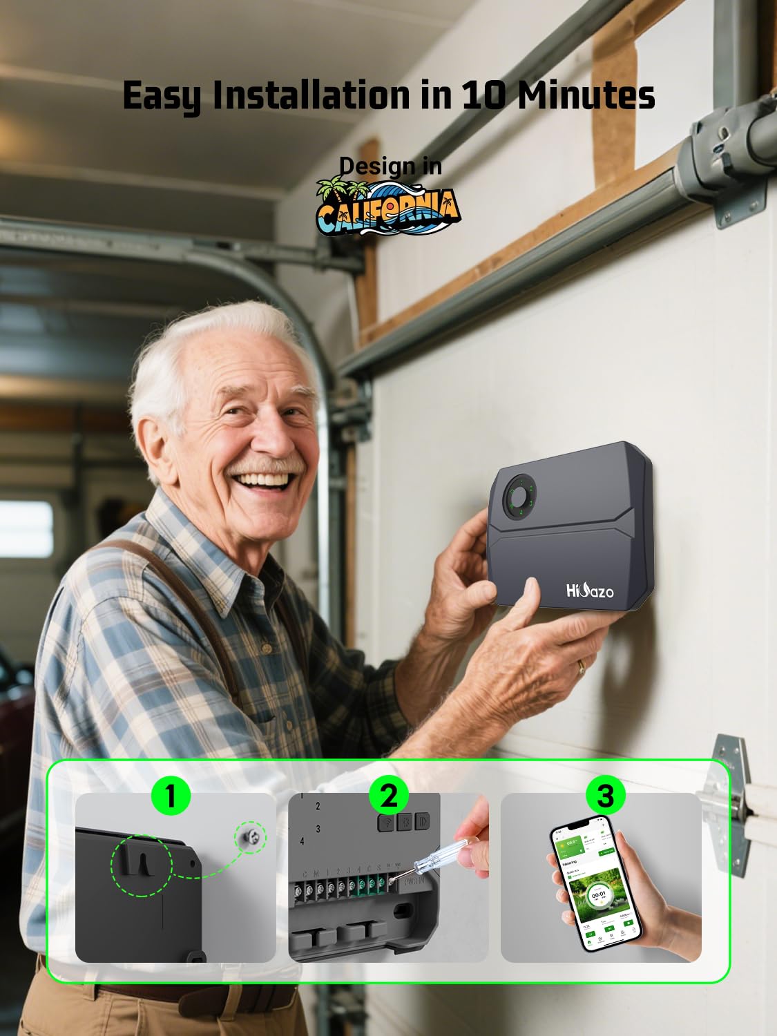 Smart Sprinklers Controller 2.4GHz WiFi, Irrigation Controller Easy Use App Enabled, 4 Zones + 16 Plans, Save Water Auto Skip Rain, Freeze & Wind, 10 Minutes Install
