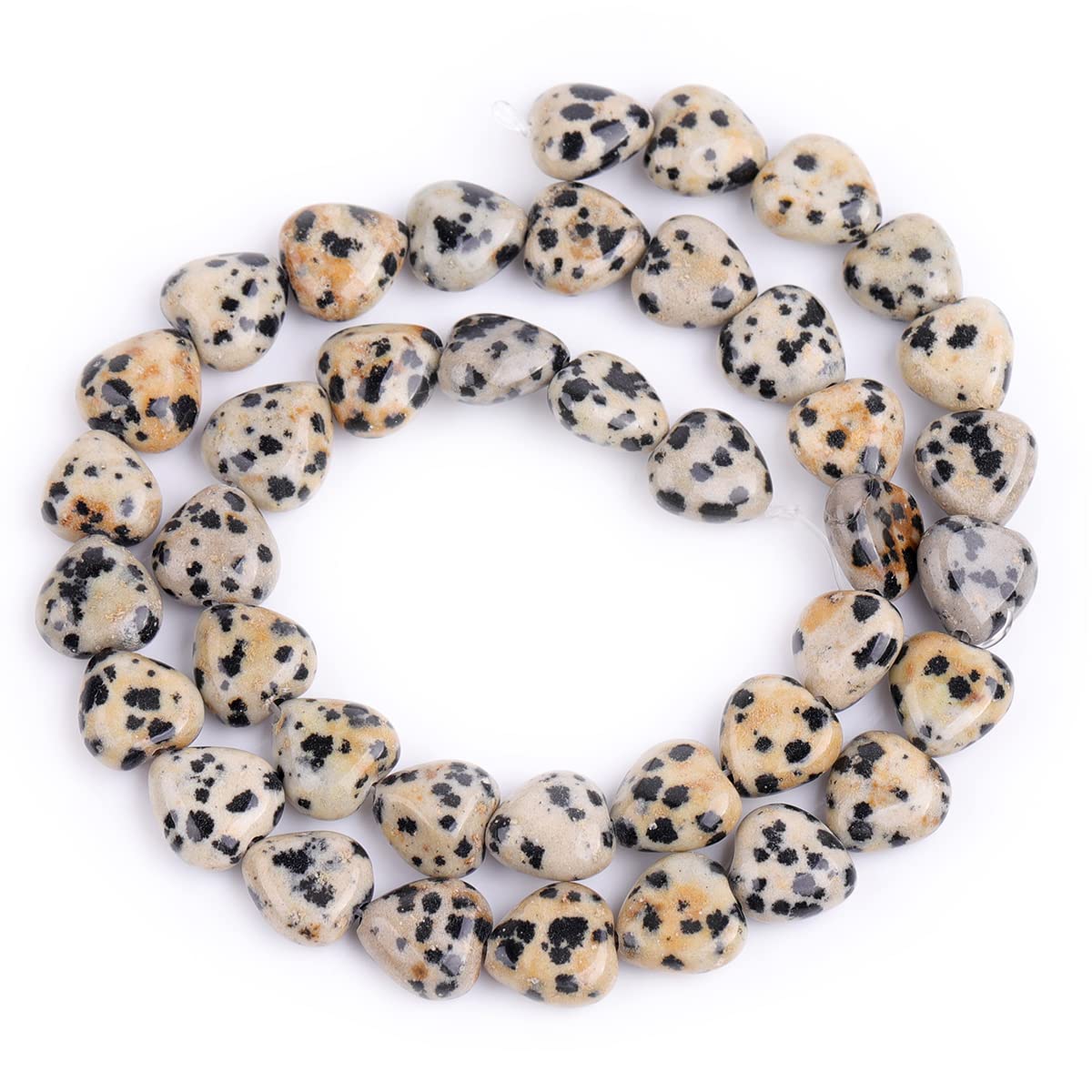 GEM-Inside 10mm Heart Charms Natural Khaki Yellow Dalmatian Dalmation Jasper Gemstone Stone Beads for Jewelry Making Full 15" Strand Power Energy Healing Stone Beads