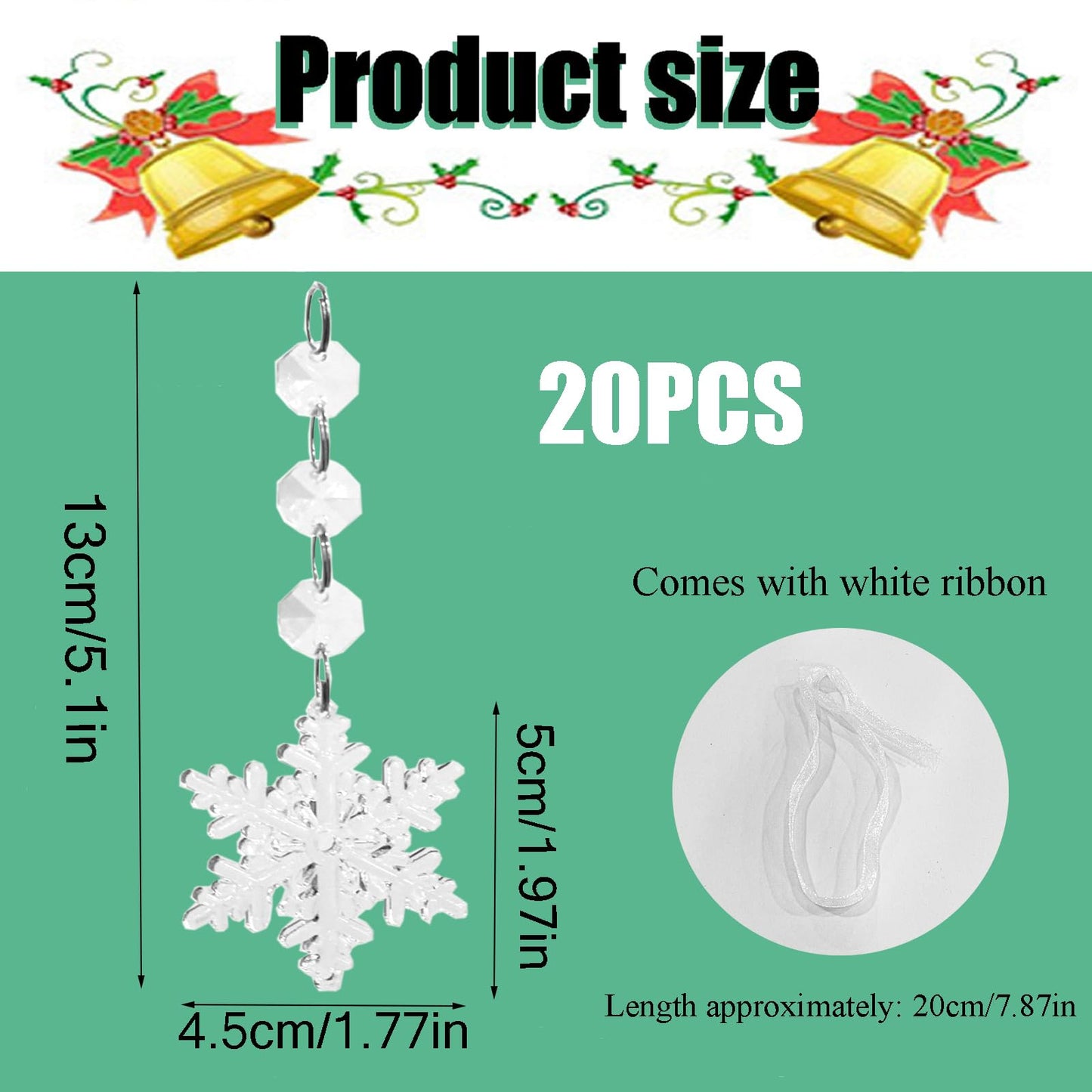 MIAO JIN 20 Pcs Plastic Winter Snowflake Drip Ornaments Xmas Tree Hanging Decorations for Christmas Tree Wedding Birthday Party Home Window Door Decorations (Transparency)