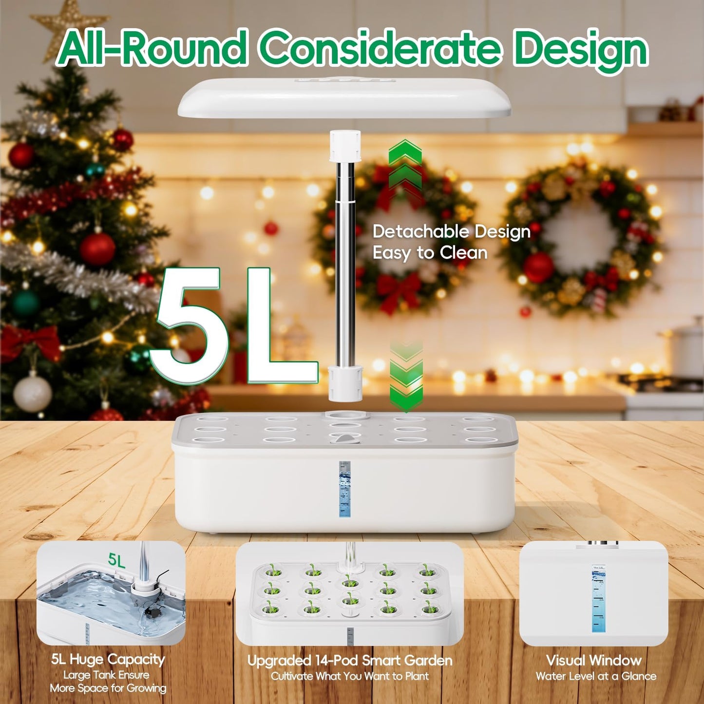 SPECILITE Hydroponics Growing System Kit, 14 Pods Smart Indoor Herb Garden with Grow Light, WiFi & App Control, Quiet Pump, 5L Water Tank, Automatic Timer Planter for Gardening Gifts, White