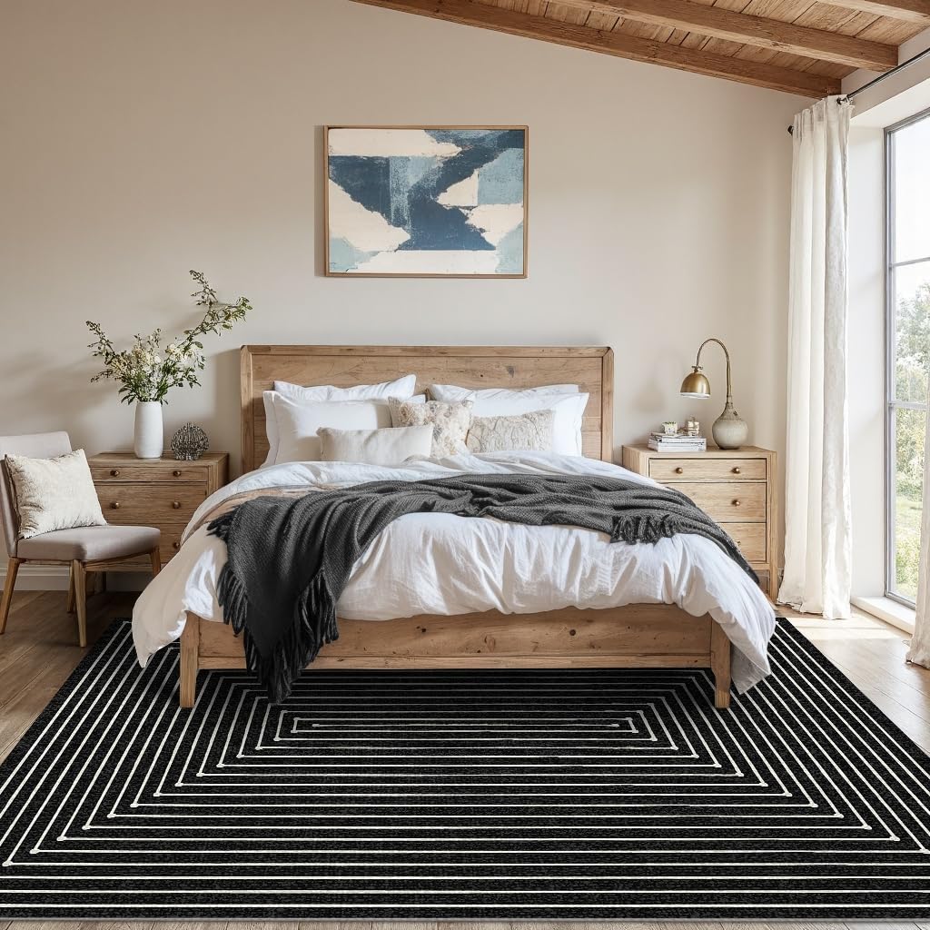 Latte&Fog 5x7 Area Rugs for Living Room Bedroom, Modern Abstract Washable Rug, Boho Non Slip Low Pile Carpet for Indoor Dining Room, Office, Dorm, Classroom, Farmhouse and Kids Room
