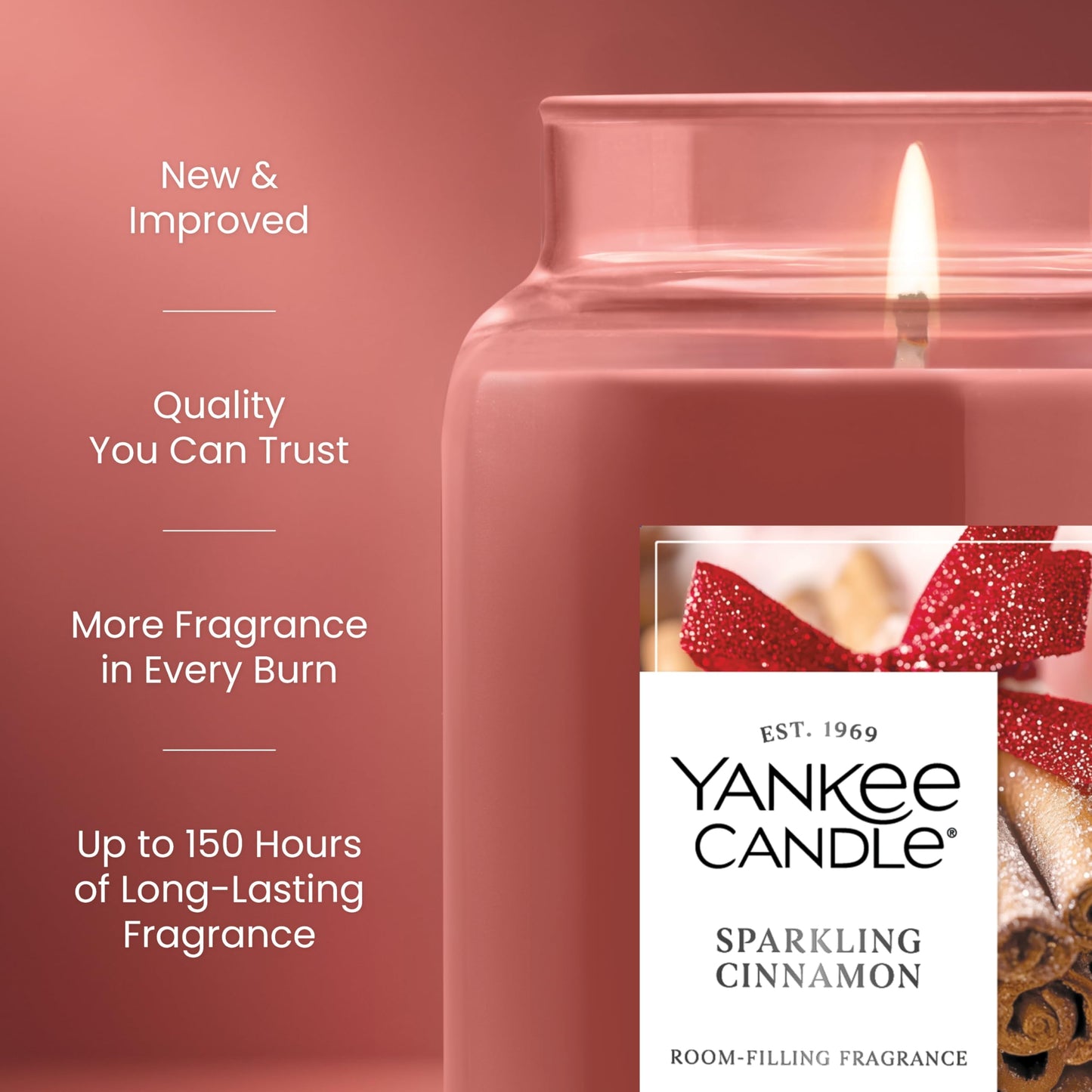 Yankee Candle Sparkling Cinnamon, Christmas Scented Candle, 22oz Large Jar with up to 150 Hour Burn Time, Giftable