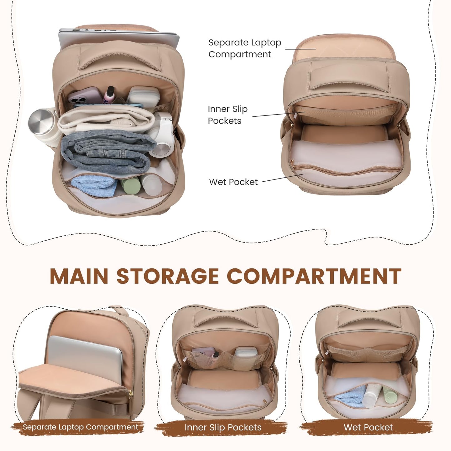 GOLF SUPAGS Lunch Backpack 16 Inch Laptop Backpack with Insulated Cooler Lunch Box Food Bag for College Work Camping Picnics (Champagne)