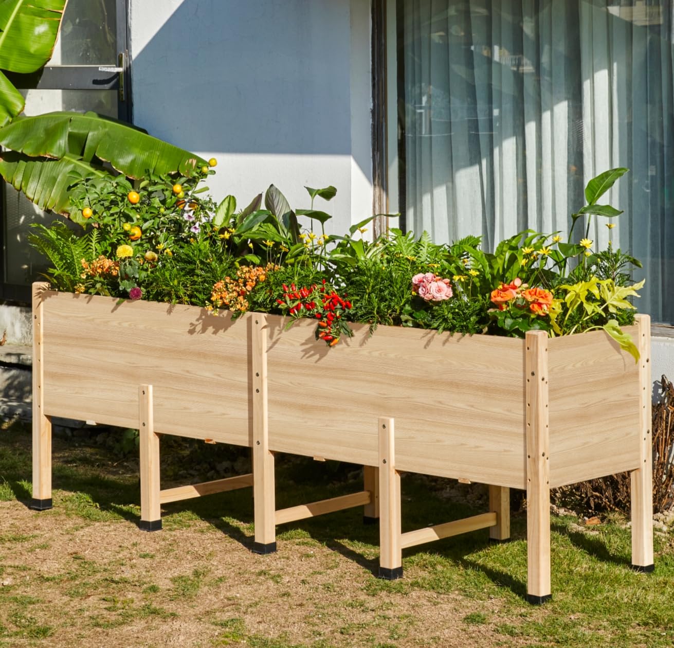 SPECRAFT 7x2 Ft Wooden Raised Garden Bed with Legs - 15 Inch Deepth Elevated Planter Box for Deep-Rooted Plants, Ideal for Patio, Easy Assembly