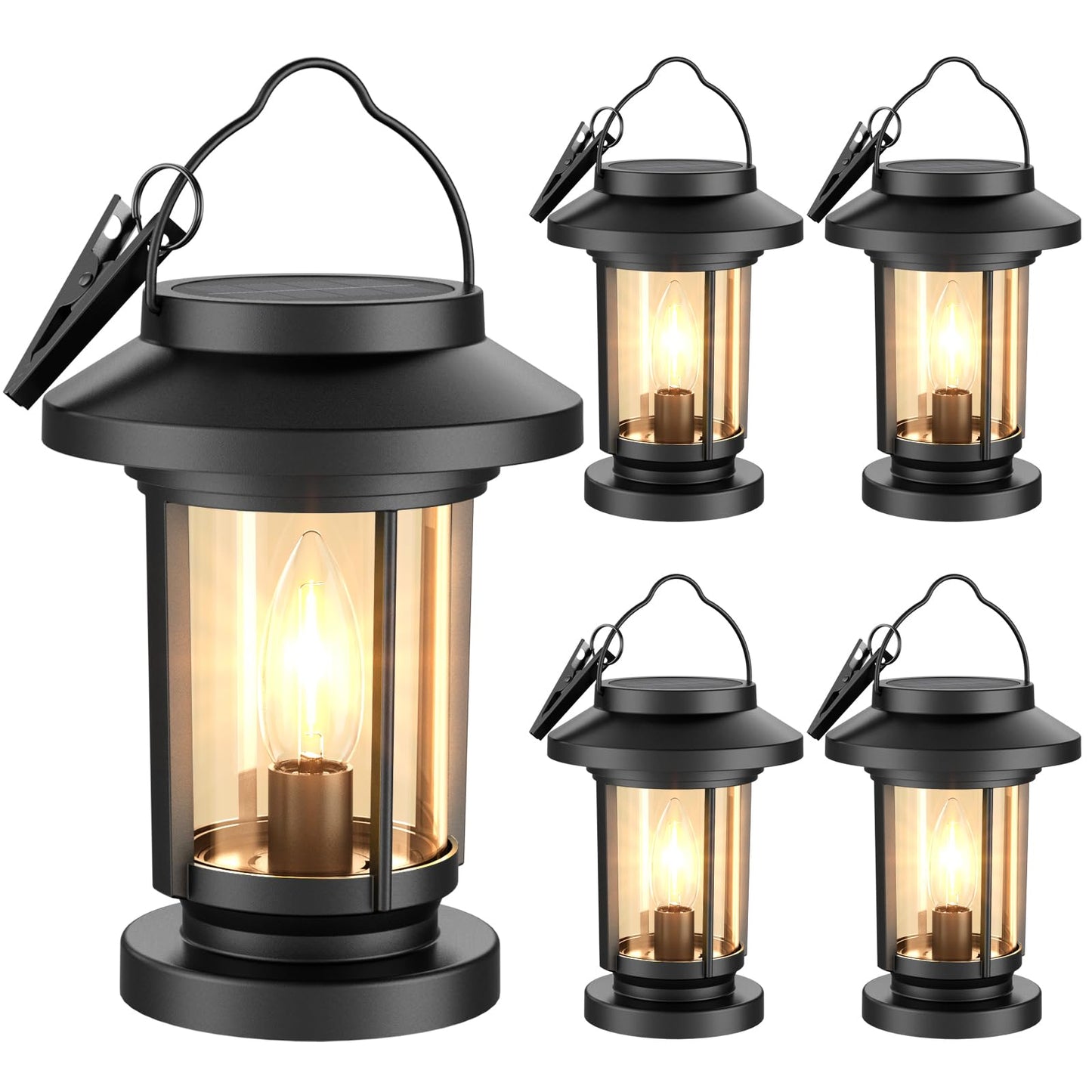 Greluna Solar Lantern Outdoor, Waterproof Candle Style Bulb Solar Hanging Lights, Auto On/Off Decorative Outside Garden Lights for Patio Yard Porch Pool Camping Tabletop Decor