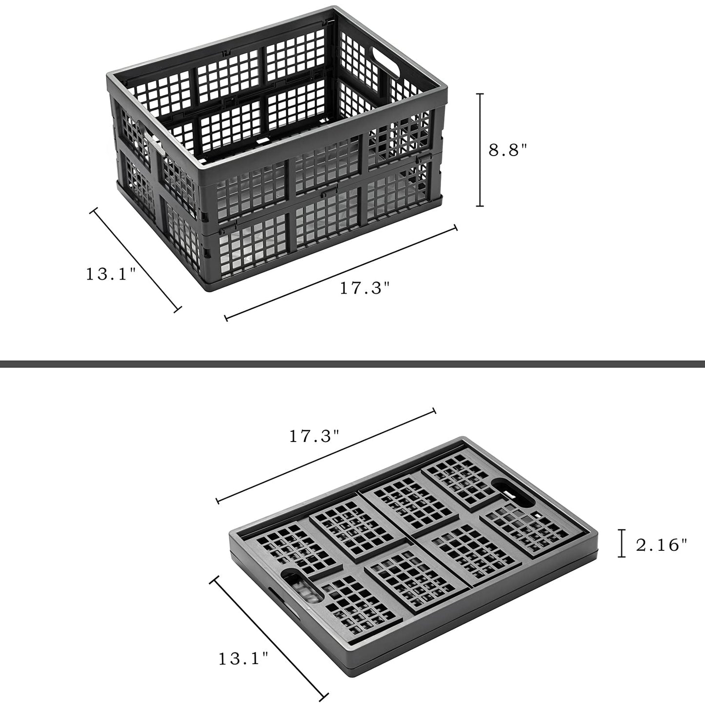 Eslite 34L Large Plastic Folding Storage Crates,Collapsible Crates for Storage,Pack of 3 (Grey)
