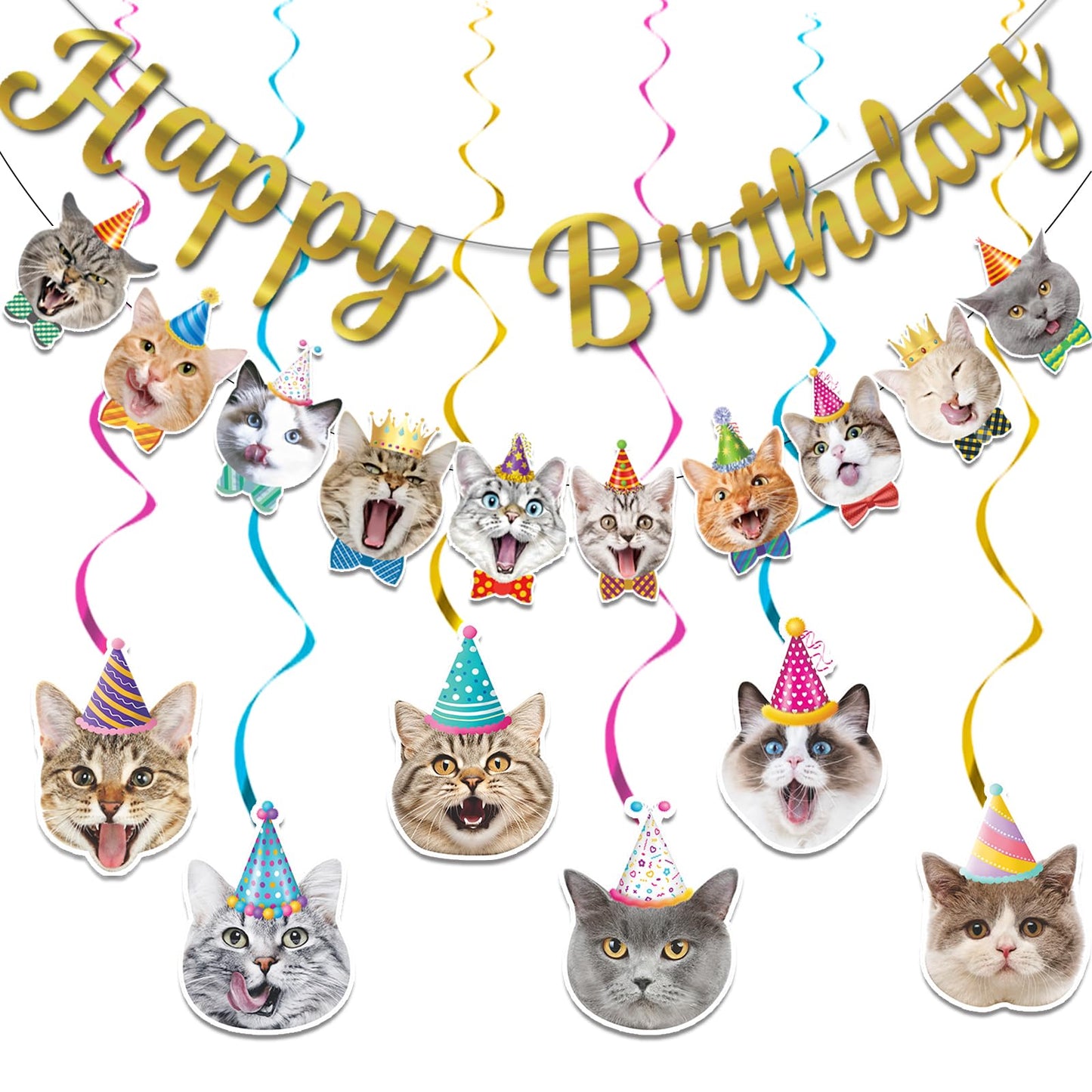 Cat Theme Birthday Party Decorations,Cat Birthday Decoration Happy Birthdays Banners Cats Hanging Cutouts Hanging Swirl Decor