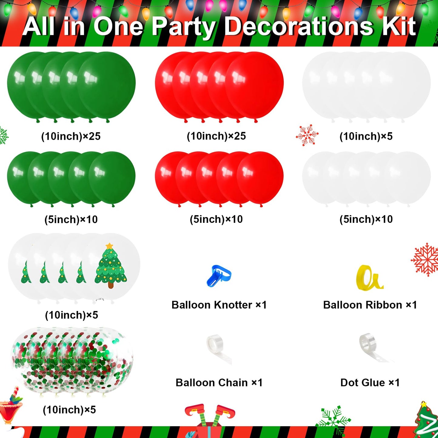 Lecheme Christmas Party Decorations 300 PCS Let's Get Elfed Up Backdrop Tableware Plates Napkins Serve 24 Friendsmas Balloon Arch Elf Christmas Party Supplies