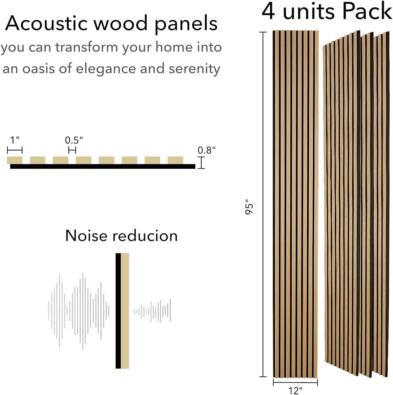 Wood Panels for Wall - Oak Acoustic Wall Panels - 4PK Wall Wood Panels - 94.49” x 12 - Soundproof Wood Wall Panels for Decor - Acoustic Slat Wood Wall Panels for Interior Decoration of Walls (Oak)