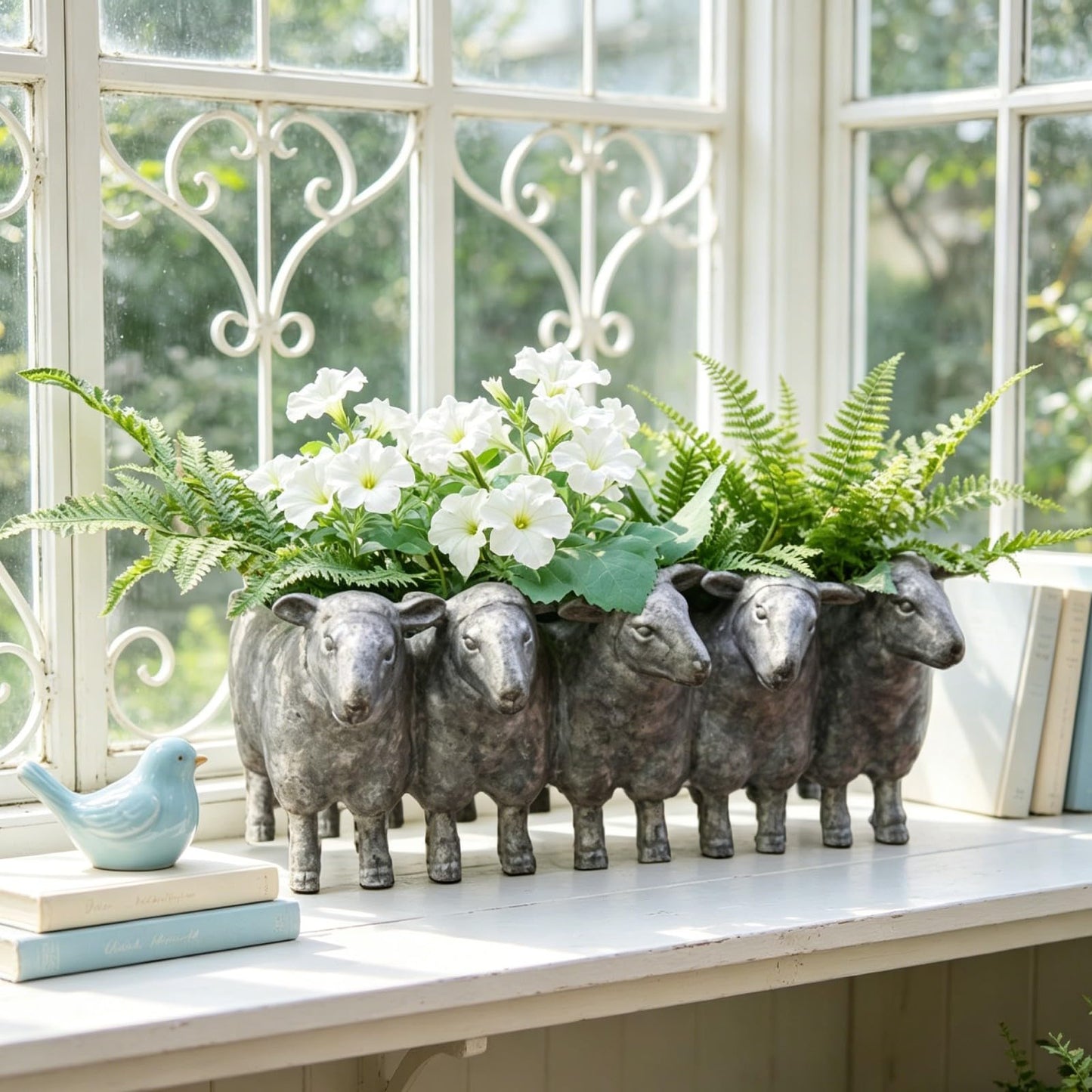 Newman House Studio Resin Sheep Planter Succulent Pot - Creative Animal Garden Pots for Home Garden Office Desktop Decoration 13 * 7.2 * 5.5 Inch