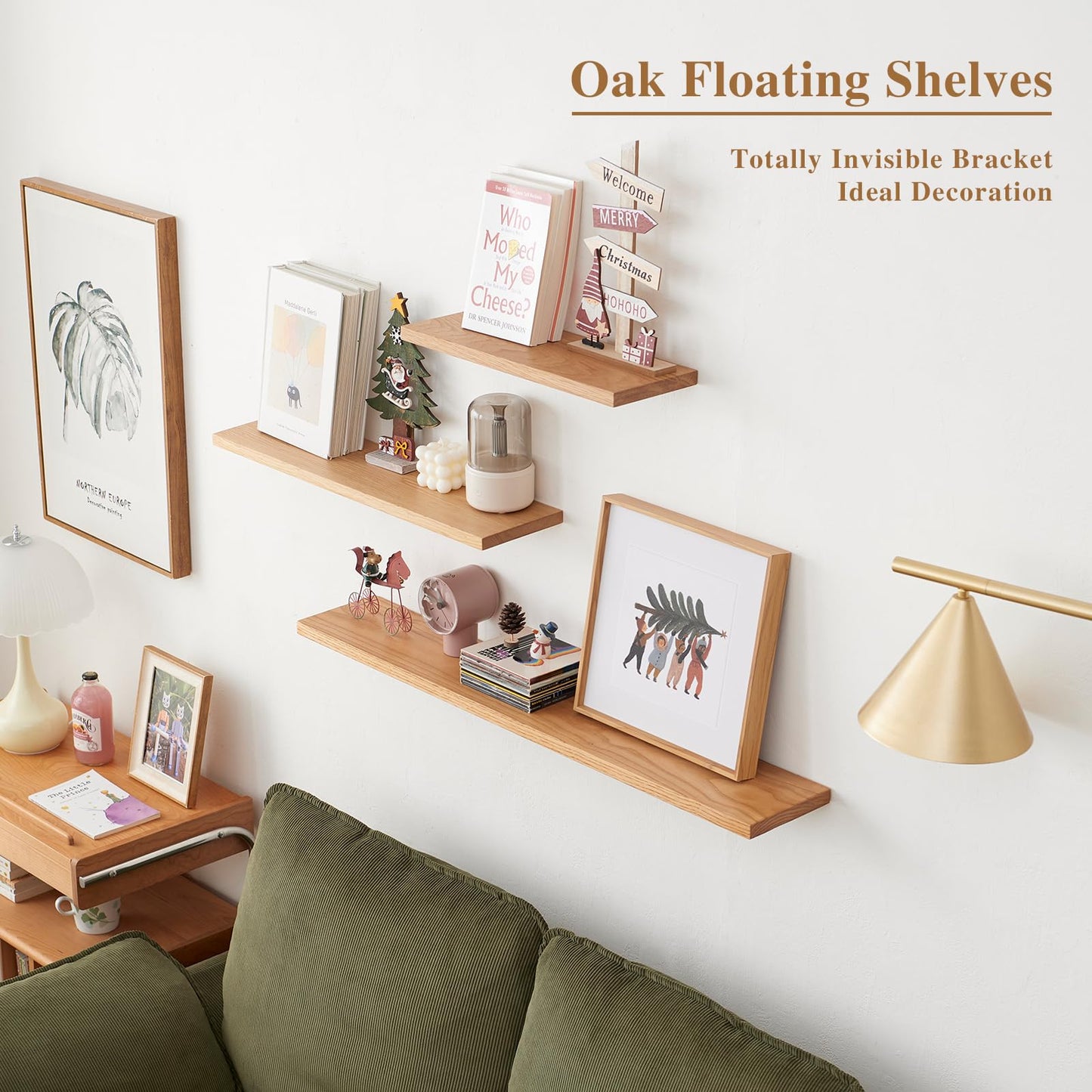 Sikflmi Oak Floating Shelves Rustic Wood Wall Shelves for Storage, Wall Mounted Wooden Display Shelf Wide for Living Room Bedroom Kitchen Bathroom (12 inch)