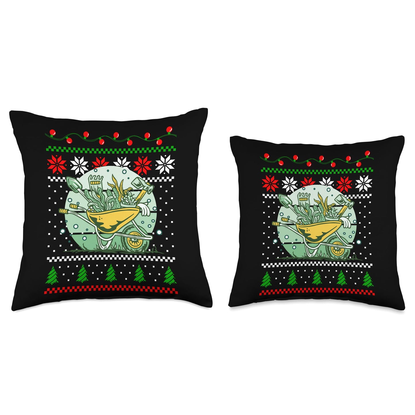 Gardener Gardening Christmas Design Co. Christmas Wheelbarrow Gardening Lover Xmas Design Throw Pillow, 18x18, Multicolor