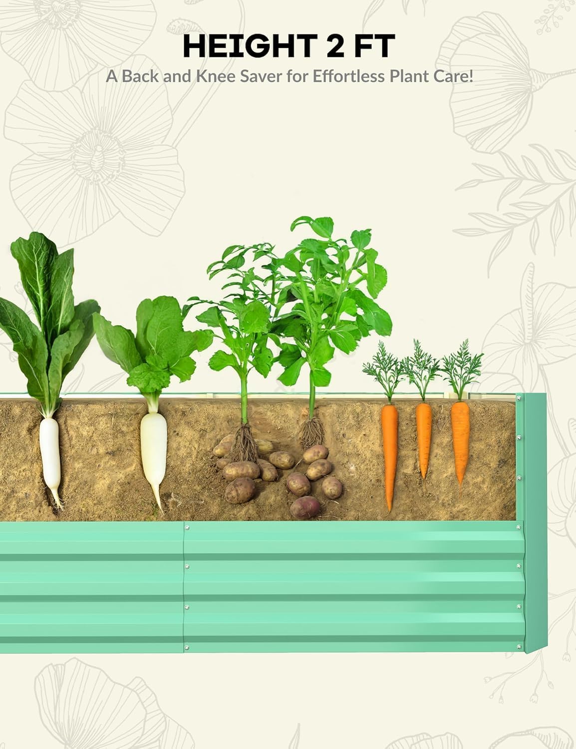 CABIHOME 2 Pcs 6x3x2 Ft Galvanized Raised Garden Bed, Deep Root Planter Box for Vegetables, Flowers, Herbs- Large Metal Raised Garden Bed Kit for Outdoor Use, Green