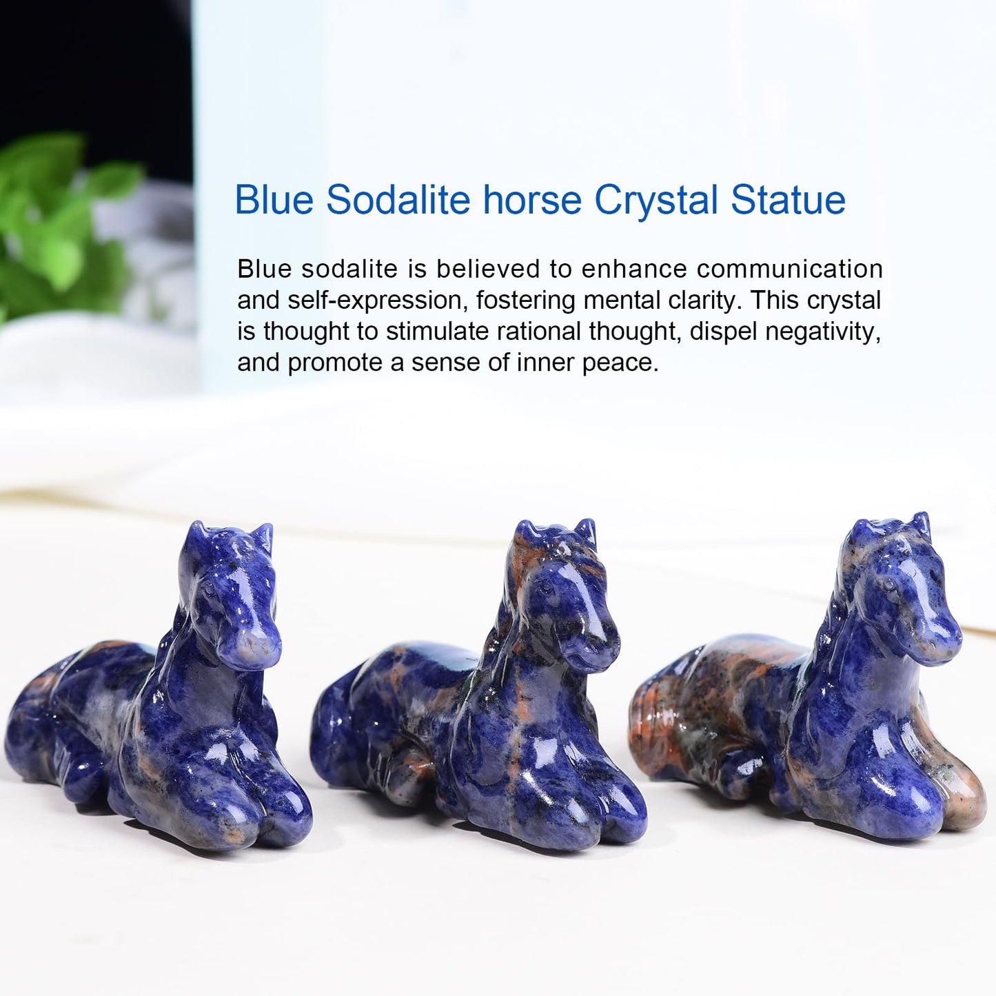 2.2 Inch Blue Sodalite Horse Crystal Figurines, Hand-Carved Healing Crystals Decor, White Horse Statues Stone Energy Gemstones, in Bedroom Office Meditation Horse Memorial Gifts for Men and Women
