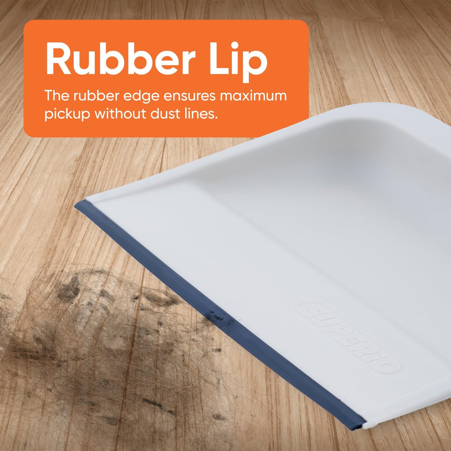 Superio Clip-On Dustpan with Rubber Lip - 10-inch Wide Durable Plastic Dust Pan with Comfort Grip Handle, White, 1-Pack