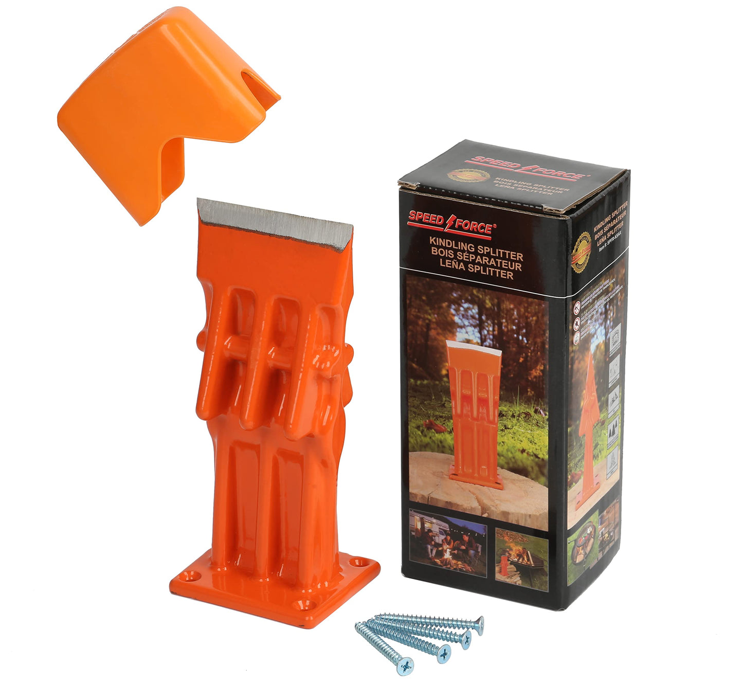 SPEED FORCE Firewood Kindling Log Wood Splitter – No Axe! Wedge Point Splits Firewood, 3 Inch Orange with Safety Cover