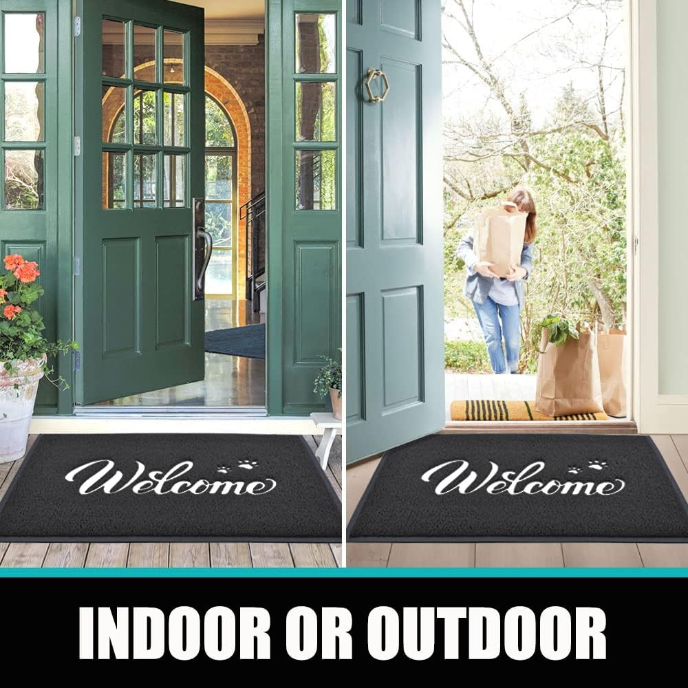 T.HENV Welcome Mat Outdoor, 30x17.5 Waterproof All-Season Front Door Mat Outside Entrance, All-Weather Quick Drying, Low Profile Doormat Indoor, Patio Porch Entryway Mats, Black-White