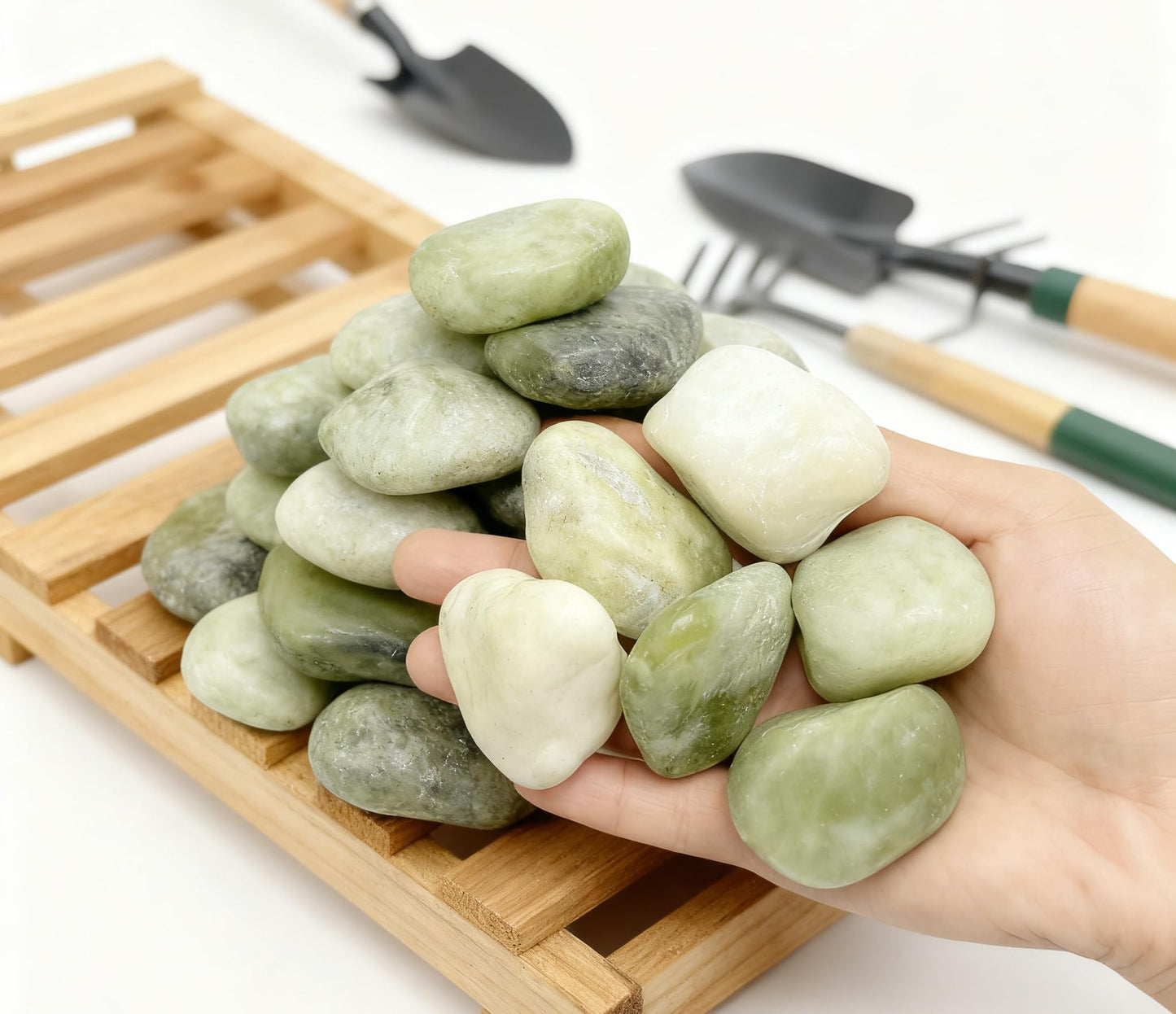 SIDONG 5 LB Jade Pebbles, 1.2-2Inch Natural Decorative Polished Jade Stones, Jade River Rocks for Succulents, Cactus, Vases, Indoor Plants, Garden Landscaping, Bamboo