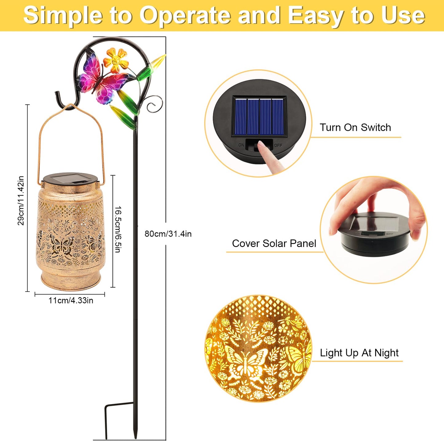 Butterfly Solar Lanterns Outdoor with Shepherd Hook, Birthday Gift Mothers Day Gift for Women Mom Grandma Wife Daughter, Waterproof LED Hanging Lights, Decor for Yard Garden Patio Porch Lawn Tabletop