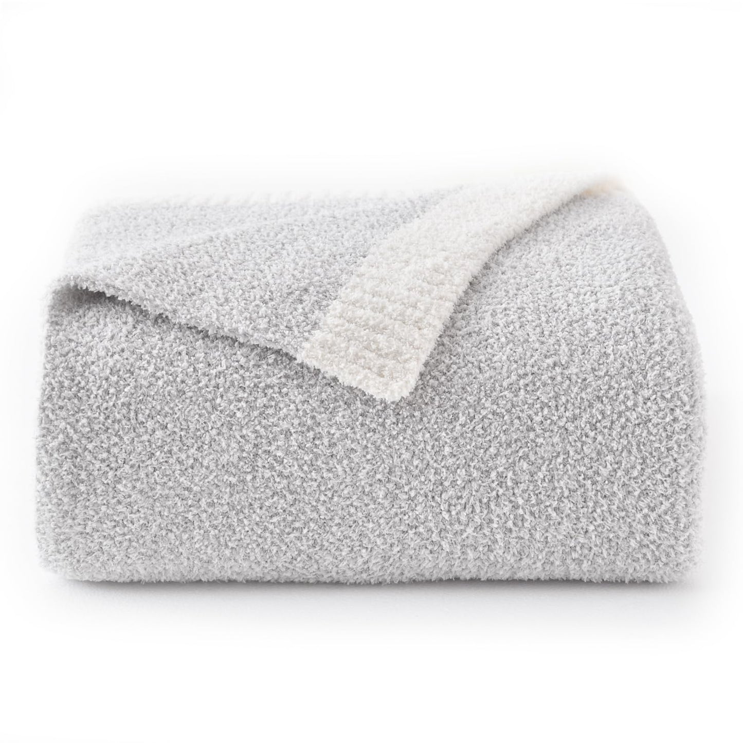 Chunky Knit Boucle Throw Blanket, Soft Washable Coastal Blanket for Bed Couch, Lightweight Cozy Oversized Feather Knit Blanket Indoor Outdoor for Sofa (Grey, Throw 50"x60")