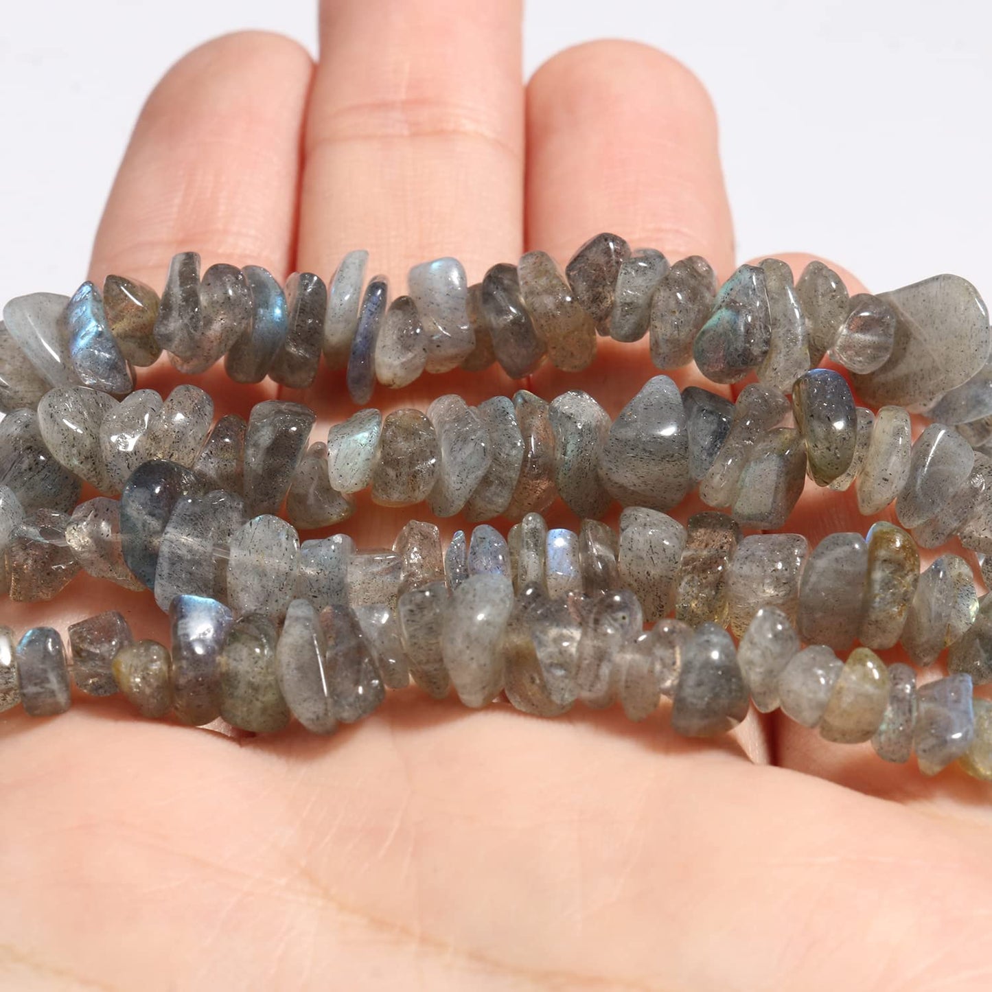 30in Labradorite Natural Chip Stone Beads 5-8mm About 230pcs, Irregular Drilled Gray Bead for Bracelets Jewelry Making Supplies for Adults, DIY Crafts.