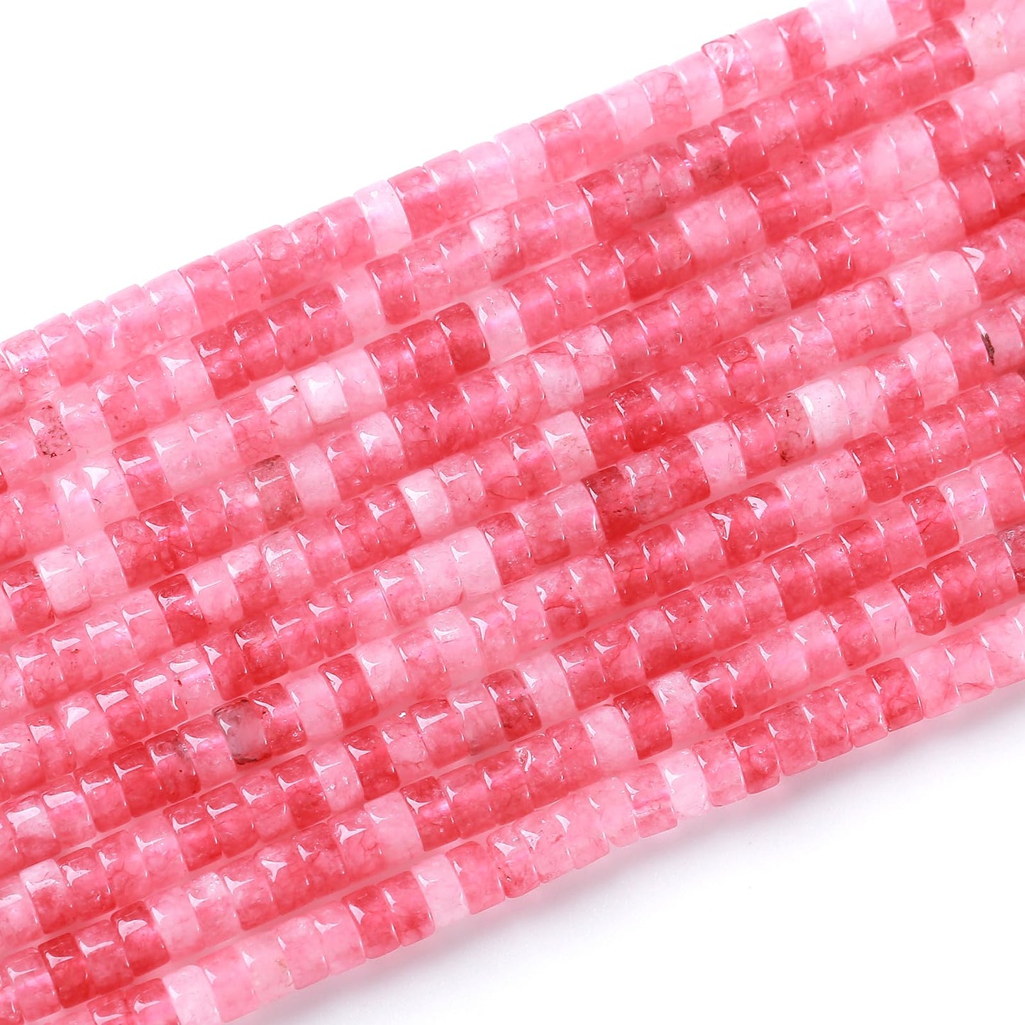 150pcs 2x4mm Natural Pink Jades Tube Shape Beads Loose Flat Round Cylinder Flat Spacer Green Stone Beads for Bracelet Earrings Jewelry Making