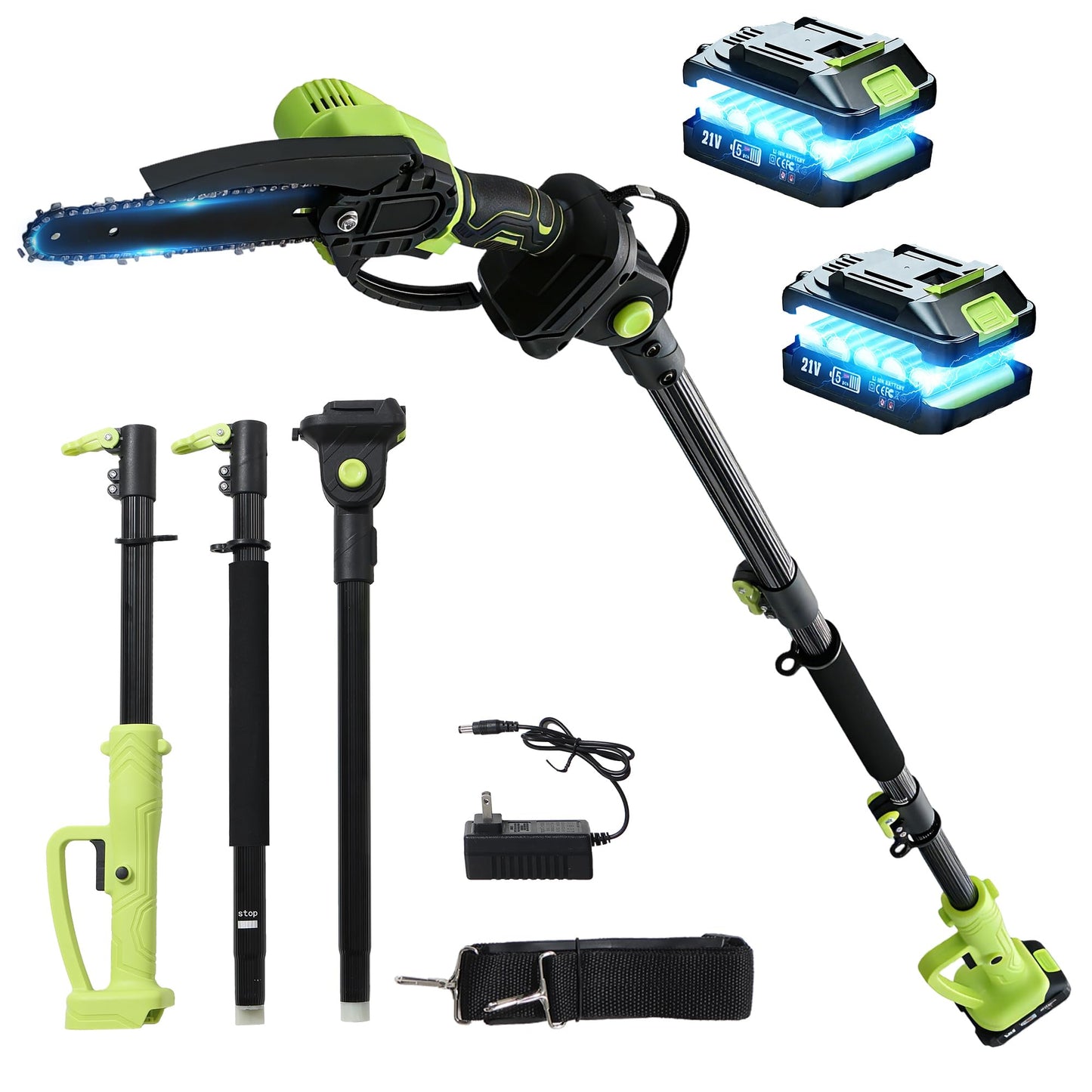 Electric Pole Saw, 6 Inch Battery Powered Tree Trimmer and Handheld Mini Chainsaw with Adjustable Extension Pole for Branch Limb Cutting,Pruning,Yard,Garden, Brushless Pole Saw