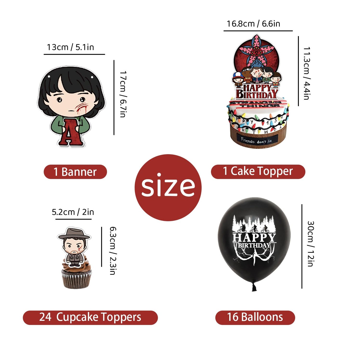 42 Pcs TV Series Theme Happy Birthday Decorations, Cute Cartoon Style Party Decorations, Includes Banners, Balloons, Cake Toppers, and Dessert Toppers