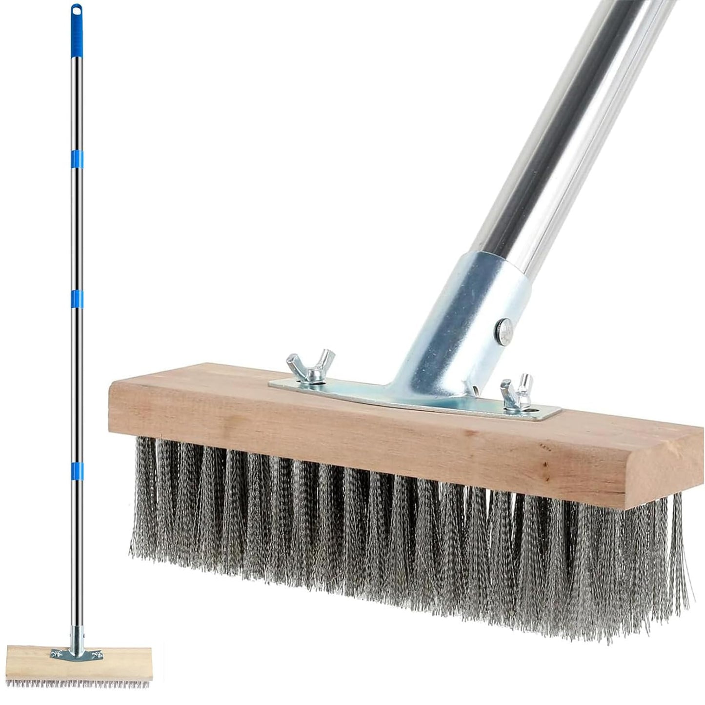 Concrete Scrub Brush - Concrete Brush Wire Broom with 62" Long Handle - Deck Brushes for Scrubbing Heavy Duty Stiff Metal Bristle Floor Scrubber Brushes for Cleaning Moss Grout Garage Patio