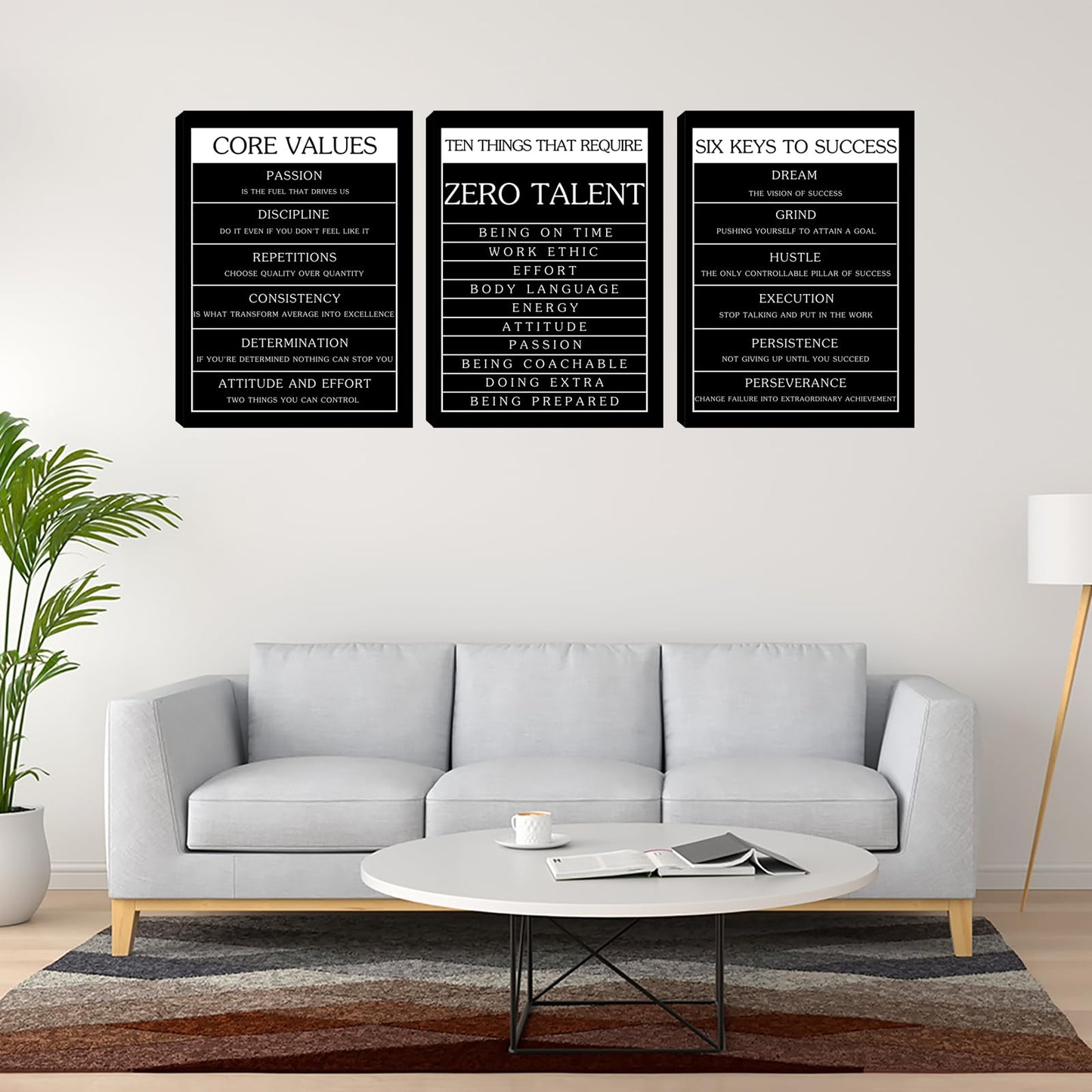 Inspirational Motivational Wall Art Set - Canvas Wall Art Framed Paintings for Office, Living Room, Bedroom - (36''W x 16''H)