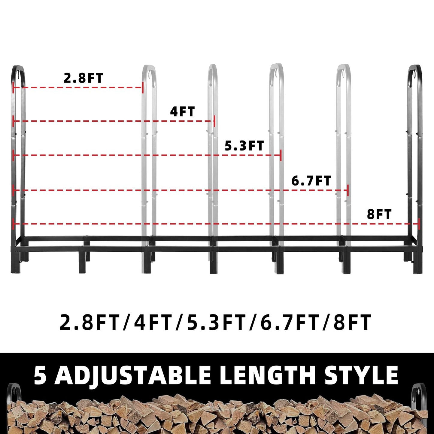 Kendane 8FT Firewood Rack Outdoor, Heavy Duty Adjustable Firewood log Storage & Holder, Wood Pile Lumber Storage Rack Stacking Outside for Courtyard Patio.