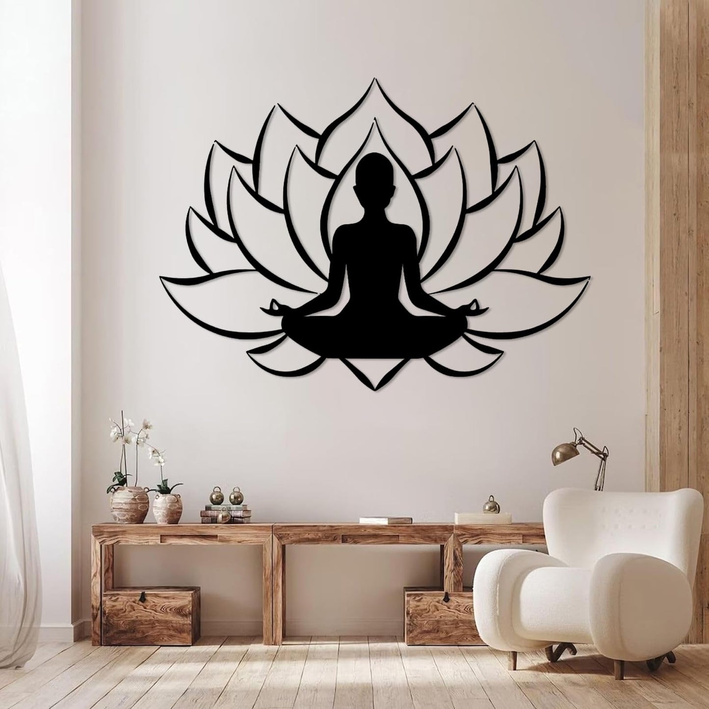 Veplsur Lotus Flower Decor, Metal Zen Wall Art, Yoga Zen Sign Decorative, Yoga Decor, Lotus Wall Hanging, Meditation Wall Art, Symmetry Art, Yoga Studio Decor, Home Decor (Black, 24"x17"|60x44cm)