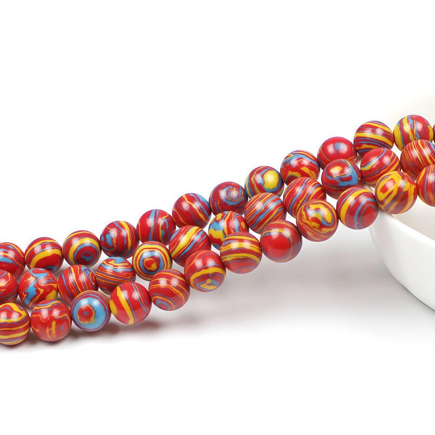MJDCB Synthesis Colour Malachite Beads Beautiful Fashion Round Stone Beads for DIY Jewelry Making 15" (10mm, Blue - red - Yellow)