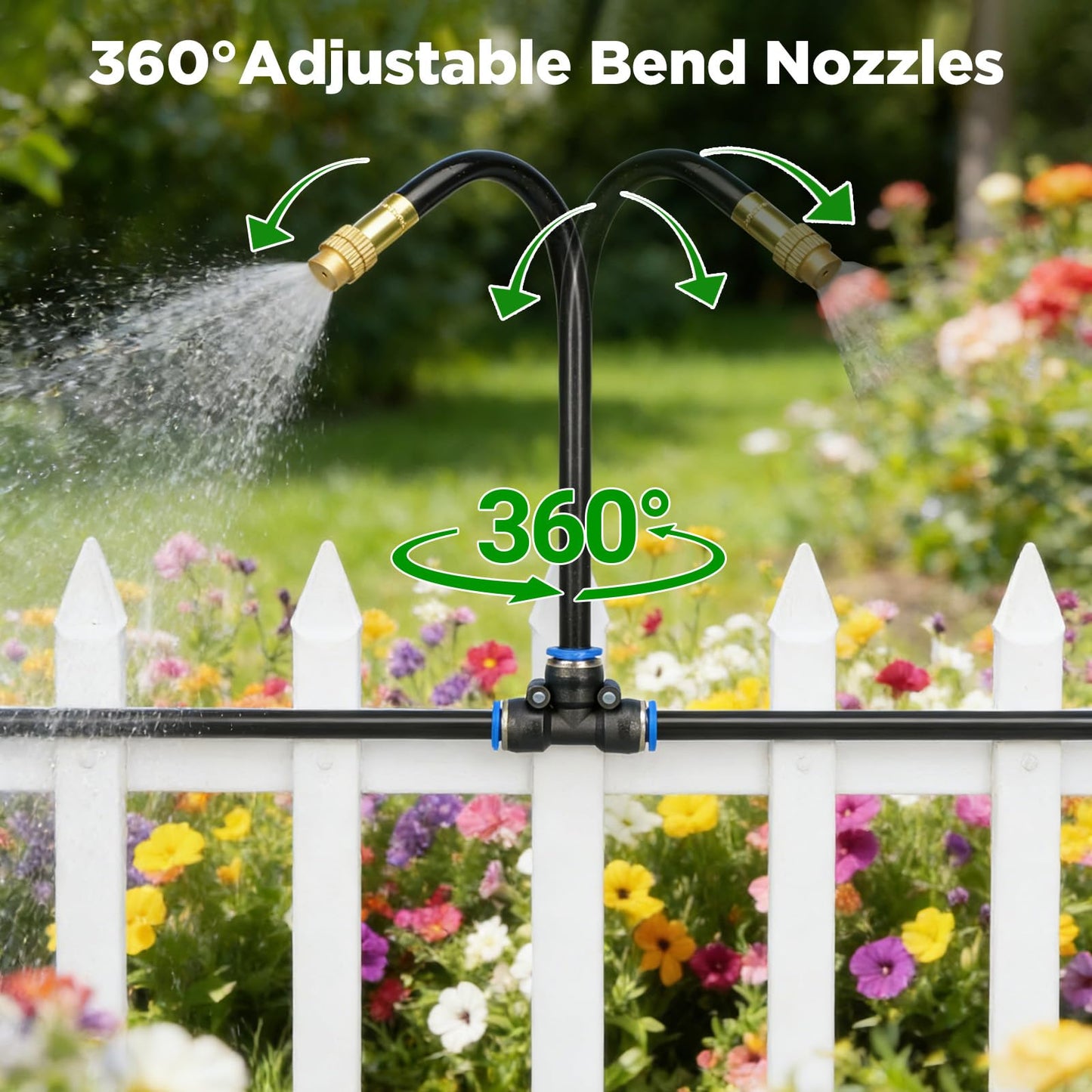 DEMORA 66FT Automatic Drip Irrigation Kit, Bendable Watering Hose with Multi Sprinkler Heads, Misting System for Garden Yard Outdoor Plants Greenhouse