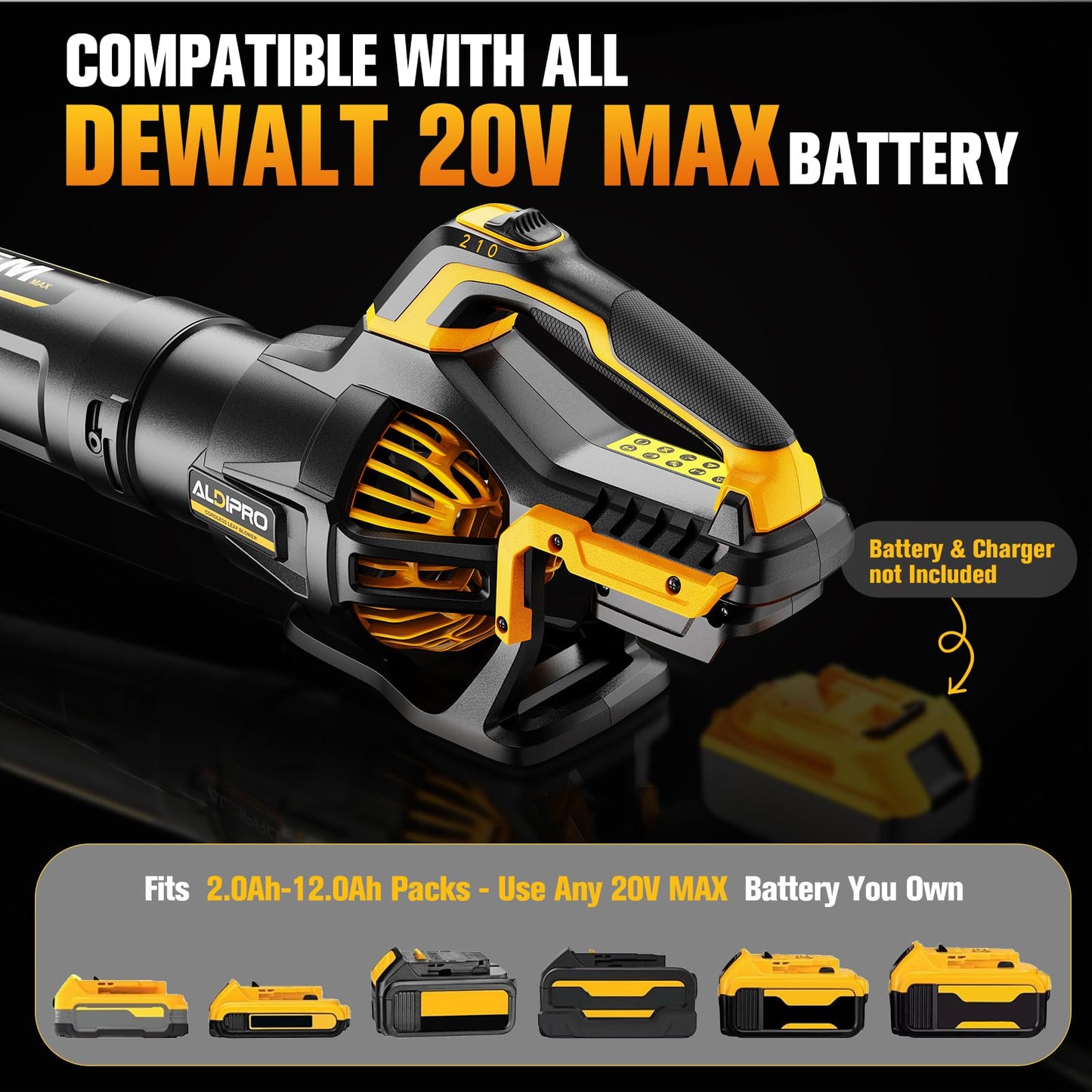 700 CFM Cordless Leaf Blower Compatible with DeWalt 20V Max Battery, 200 MPH Heavy-Duty Battery Powered Handheld Blower, Rugged Leaf Blower for Lawn Care, Yard Debris & Winter Snow (Bare Tool)