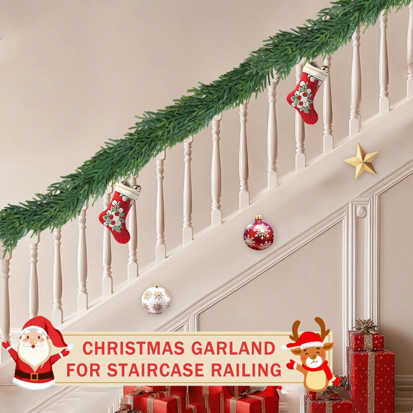 Christmas Cedar Garland for Staircase Real Touch Droopy Bendable Lifelike Faux Xmas Garlands for Decoration Christmas Green Pine Mantle Garland Thanksgiving Table Decorations Outdoor Indoor 72"