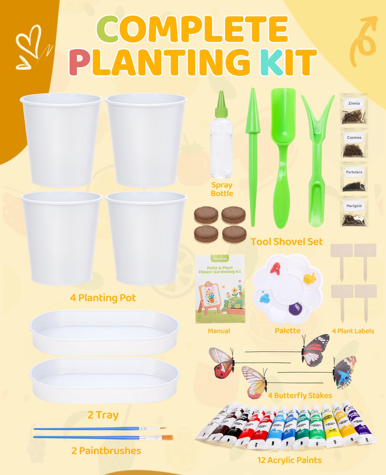 YAUNGEL Paint & Plant Flower Kids Gardening Set, Arts and Crafts for Kids Ages 8-12 Plant Growing Kit with 4 Pots, Easter Birthday Gifts for Girls & Boys Children