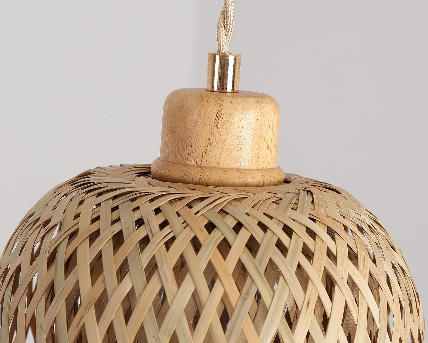 Hchunqjor Bamboo Pendant Light Fixture One-Light Adjustable Boho Basket Handmade Woven Mini Pendant Lighting for Kitchen Island Sink Farmhouse Home