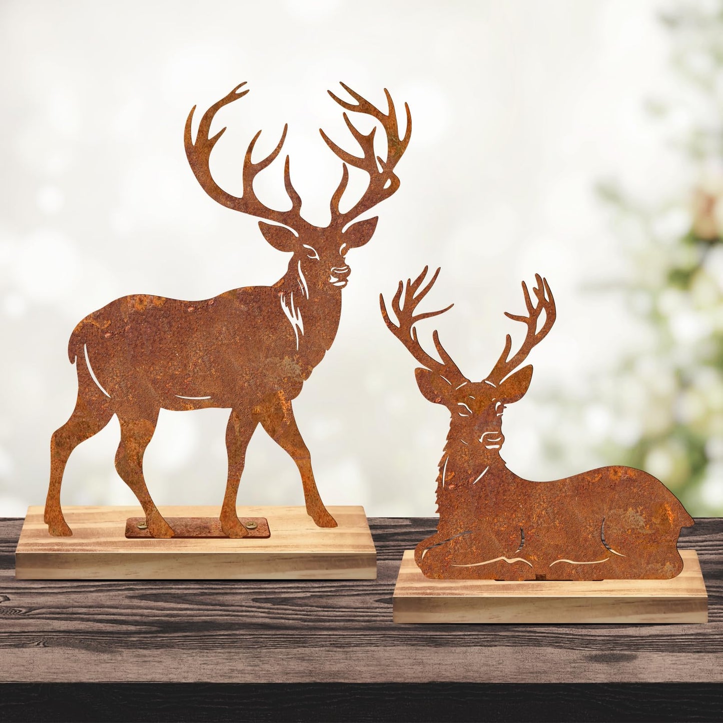 OULYDEKO Reindeer,Deer Christmas Mantel Decor,Primitive Rusti Farmhouse Cozy Christmas Decor,Reindeer Christmas Decor,Holiday Fireplace Table Decorations Metal Reindeer