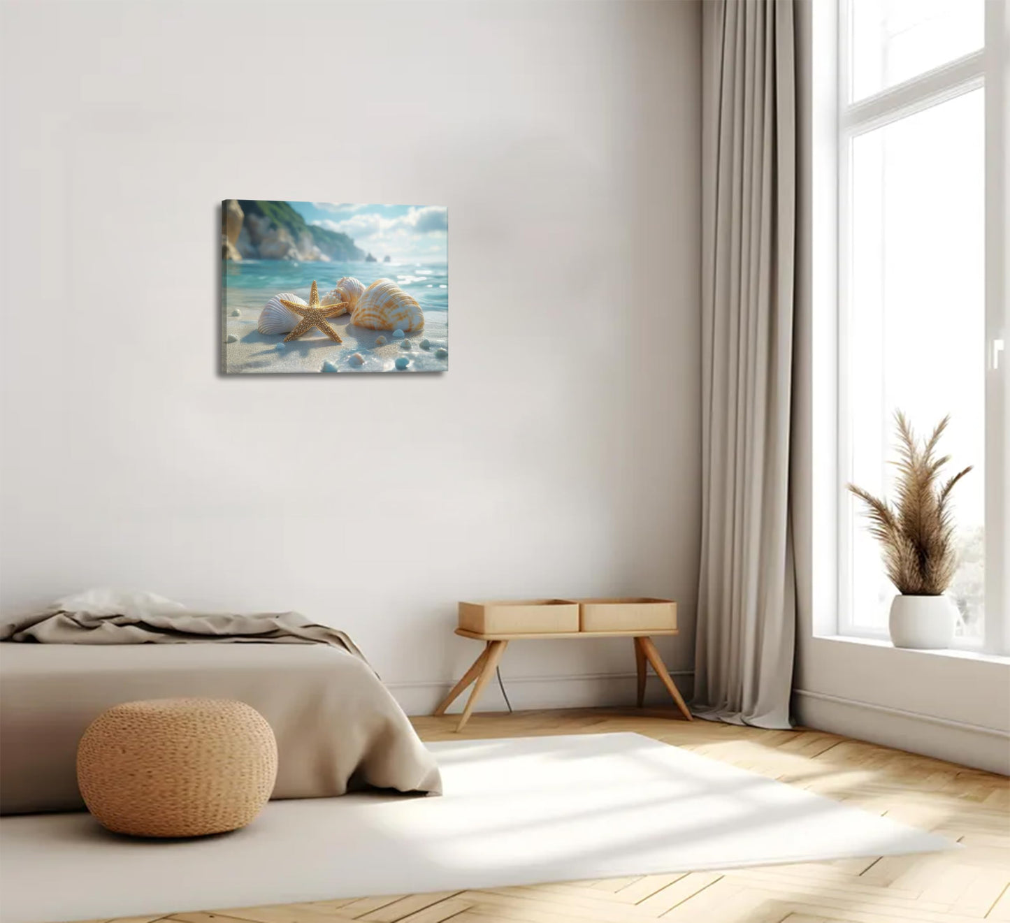 NGXIPUST Blue Coast Beach Canvas Wall Art Ocean Starfish Conch Seashell Paintings Pictures Wall Decor Summer Seaside Theme Poster Printing Artwork for Bathroom Bedroom Living Room Home Decoration