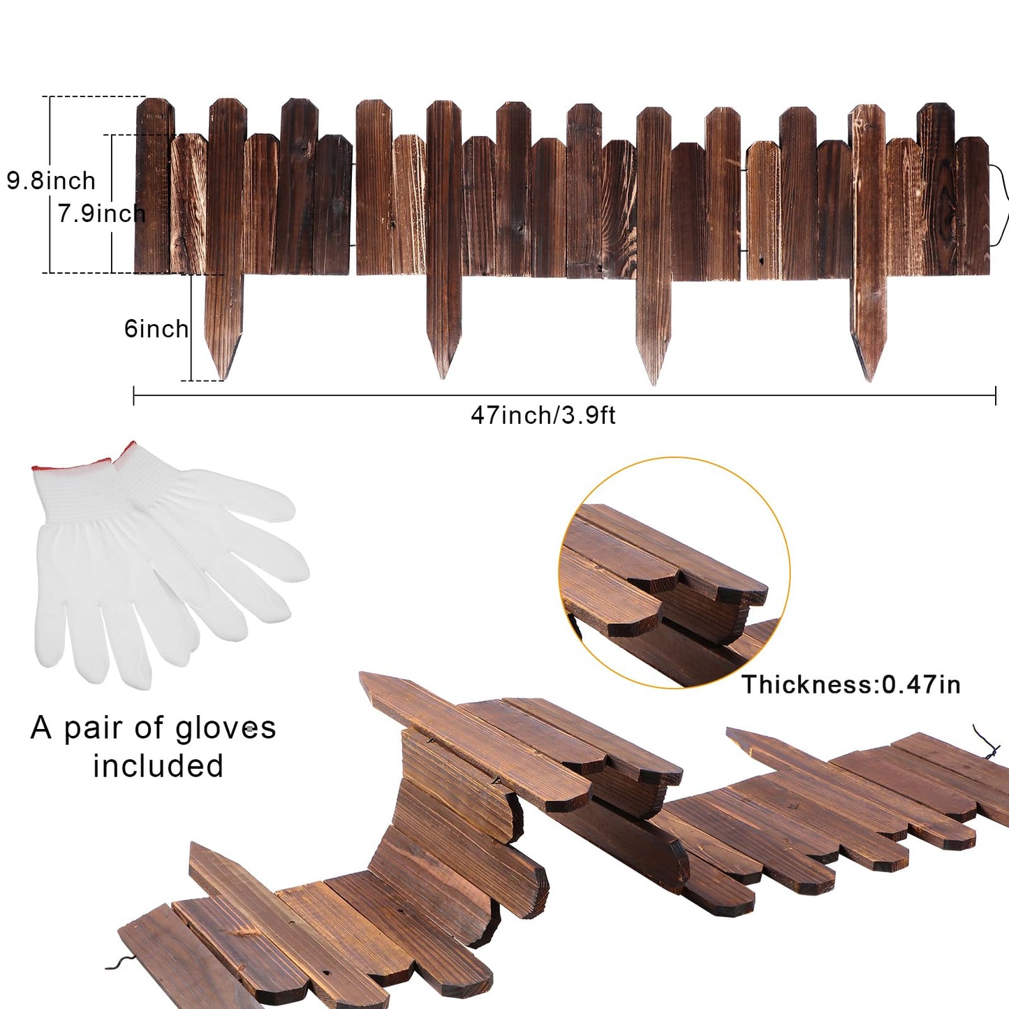 Soaoo 4 Pack Wood Garden Edging Border Outdoor Flexible Landscape Border Fence Decorative Lawn Edging with Gloves for Flower Bed Pathway Garden Yard (16 ft)