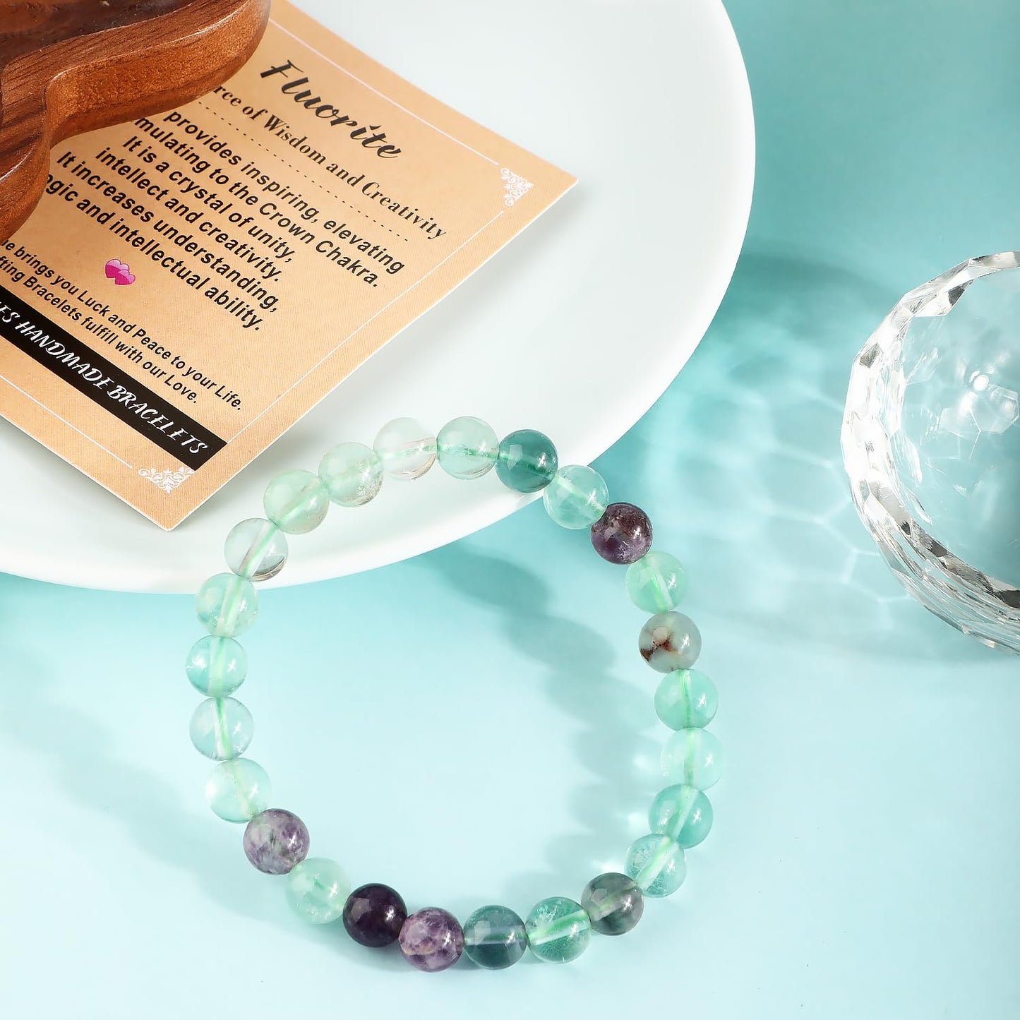 AD Beads 8mm Handmade Fluorite Elastic Bracelet – Natural Gemstone for Is the source of Wisdom and Creativity – Meditation, Yoga, Healing and Energy Gift for Men Women