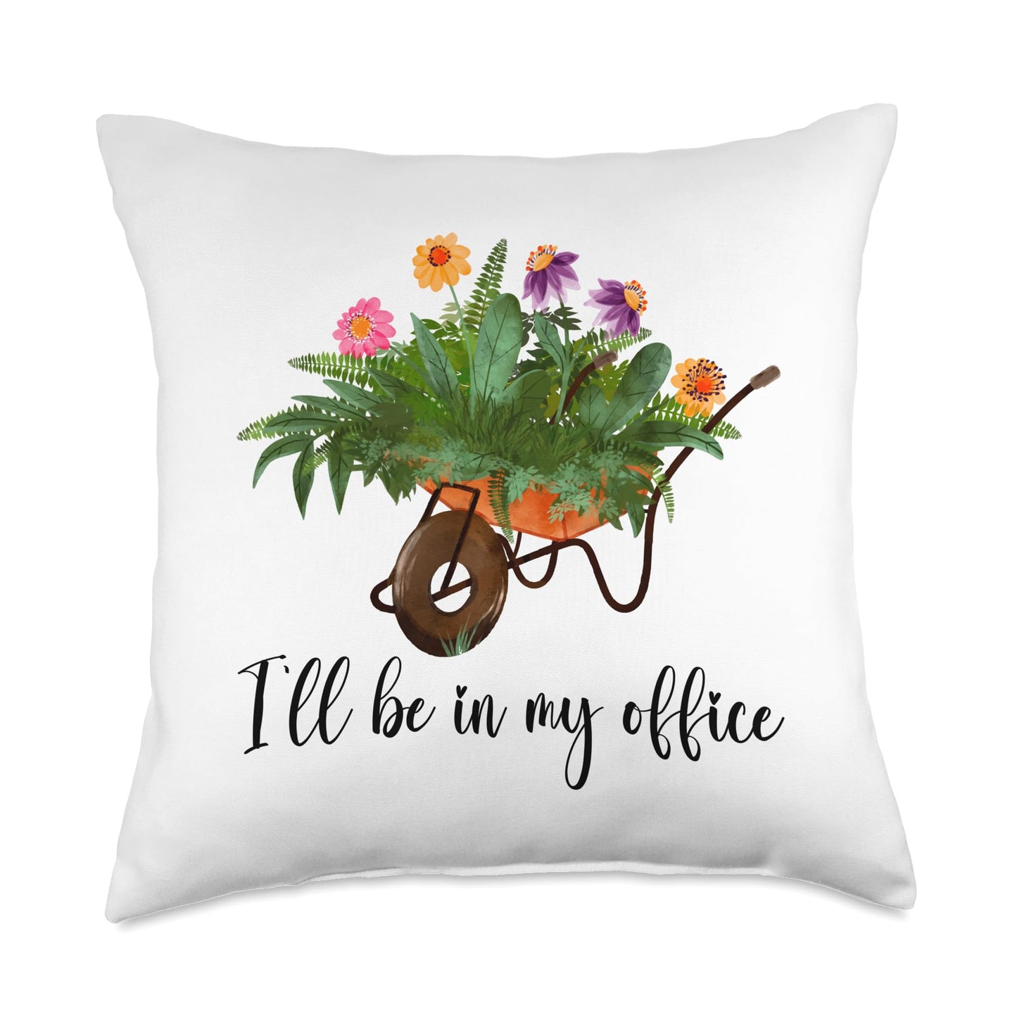 Funny Gardening Wheelbarrow Floral Garden Flower Grower Throw Pillow