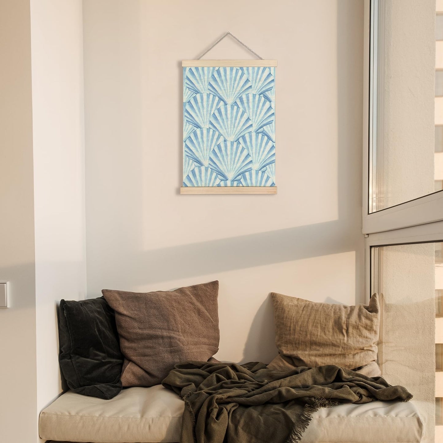 CIOJUNE Seashell Wall Decor, Trendy Preppy Blue Seashell Wall Art Poster Hanger Frame, Preppy Beach Room Decor, Coastal Beachy Canvas Prints Wall Art for Home Living Room Dorm Decor, 12x16 Inch